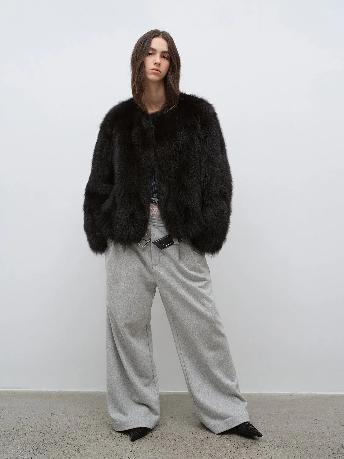 Collarless Fur Jacket - Image 2