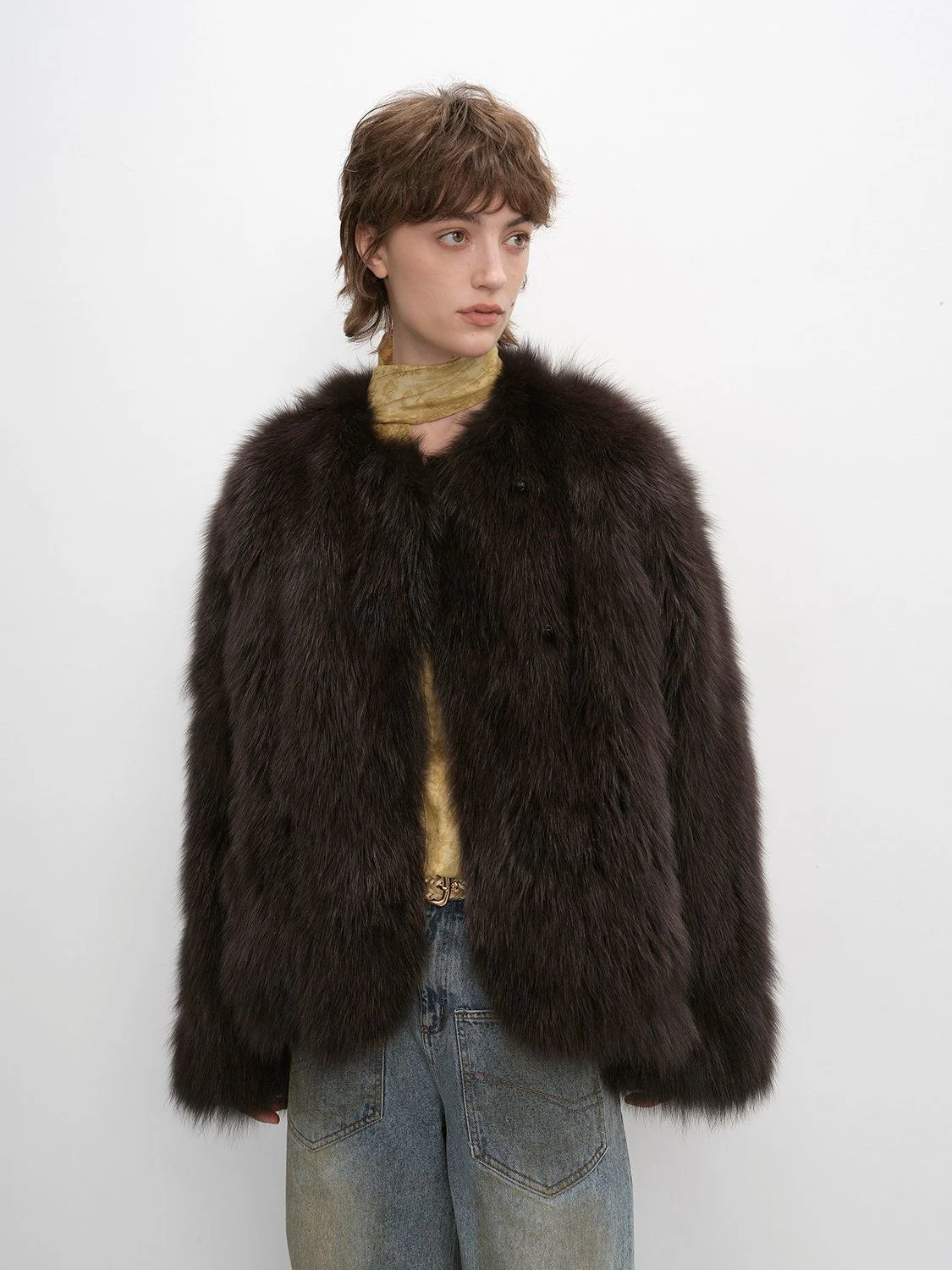 Collarless Fur Jacket - Image 4