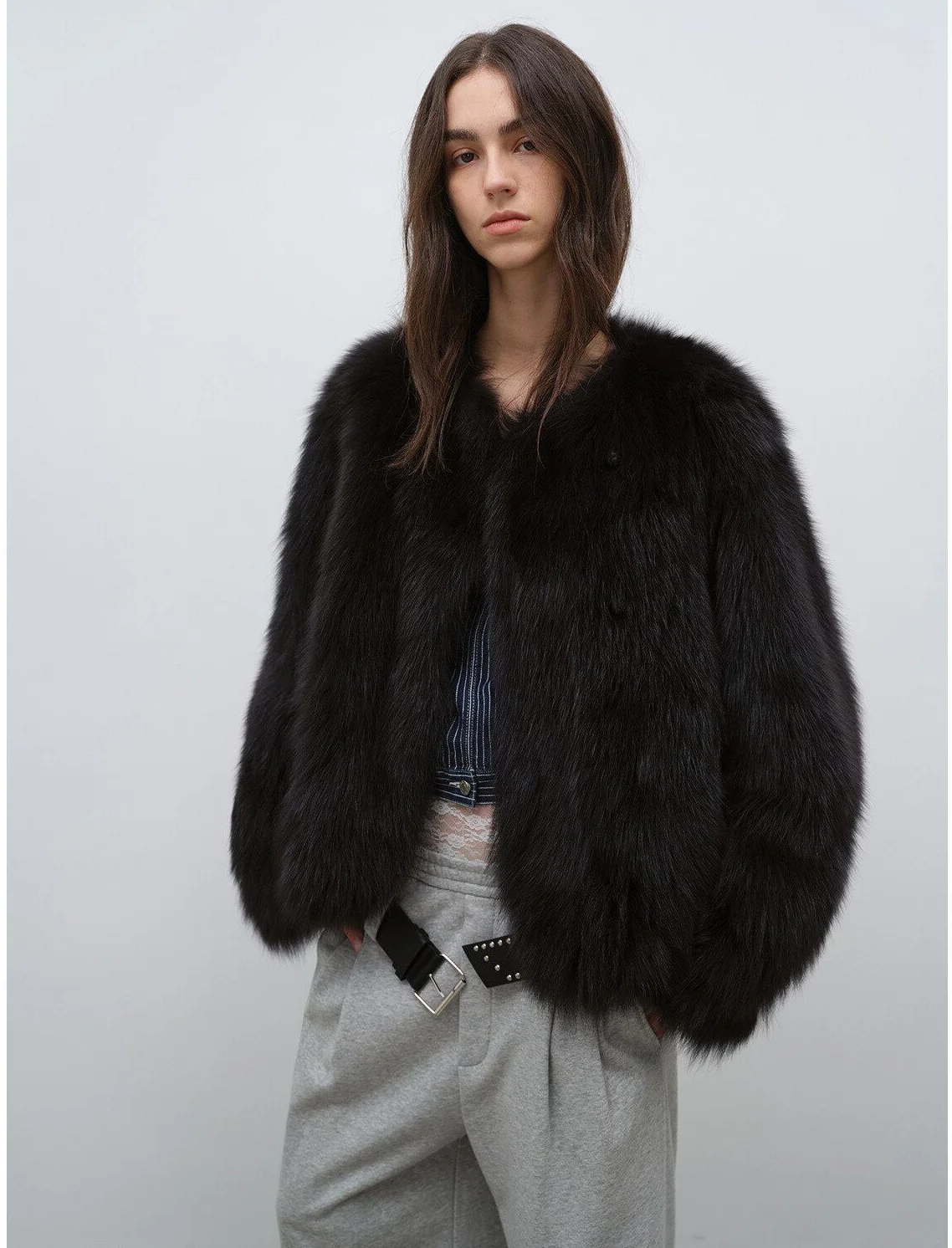 Collarless Fur Jacket - Image 6