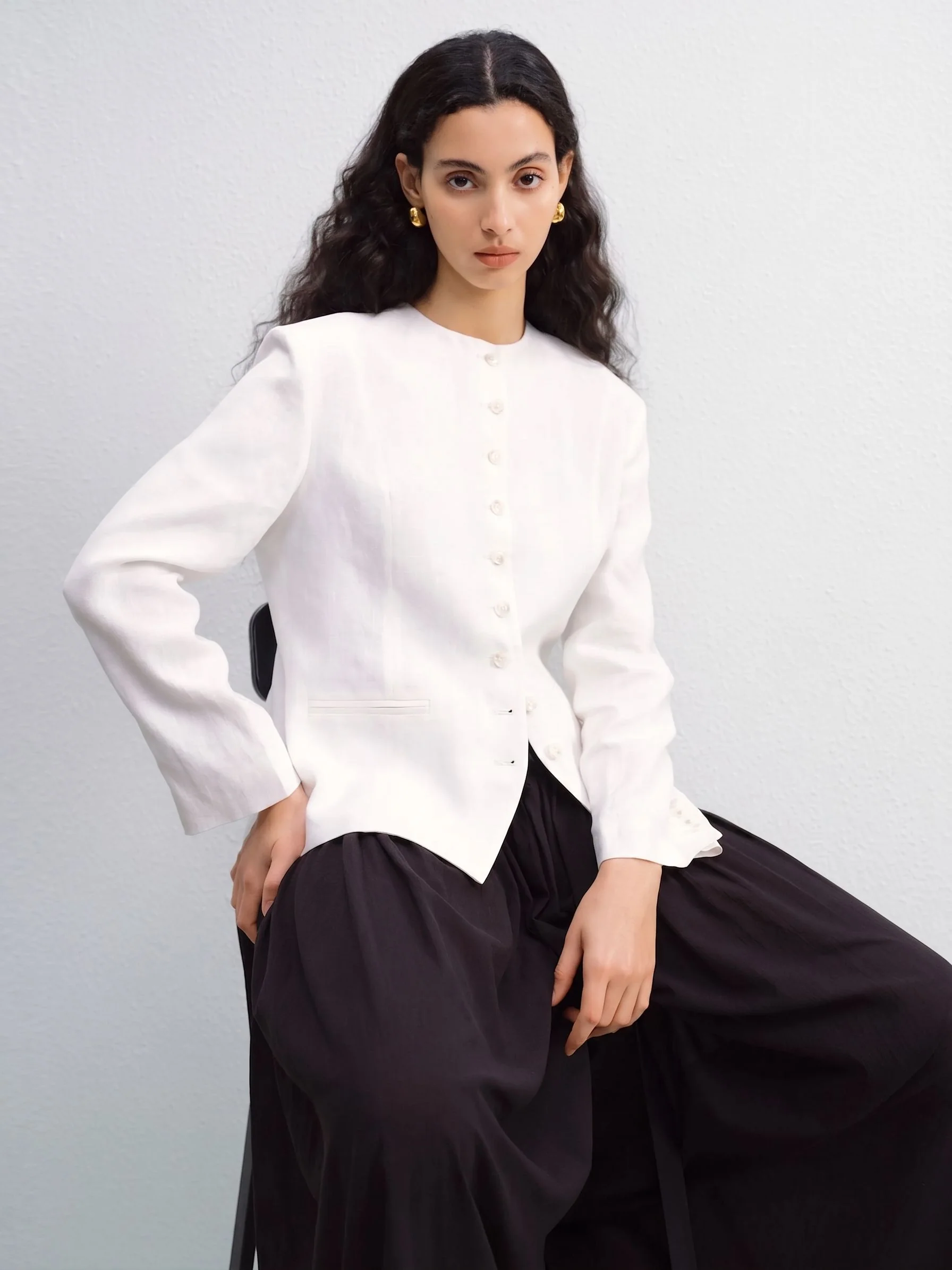 Collarless Linen Jacket