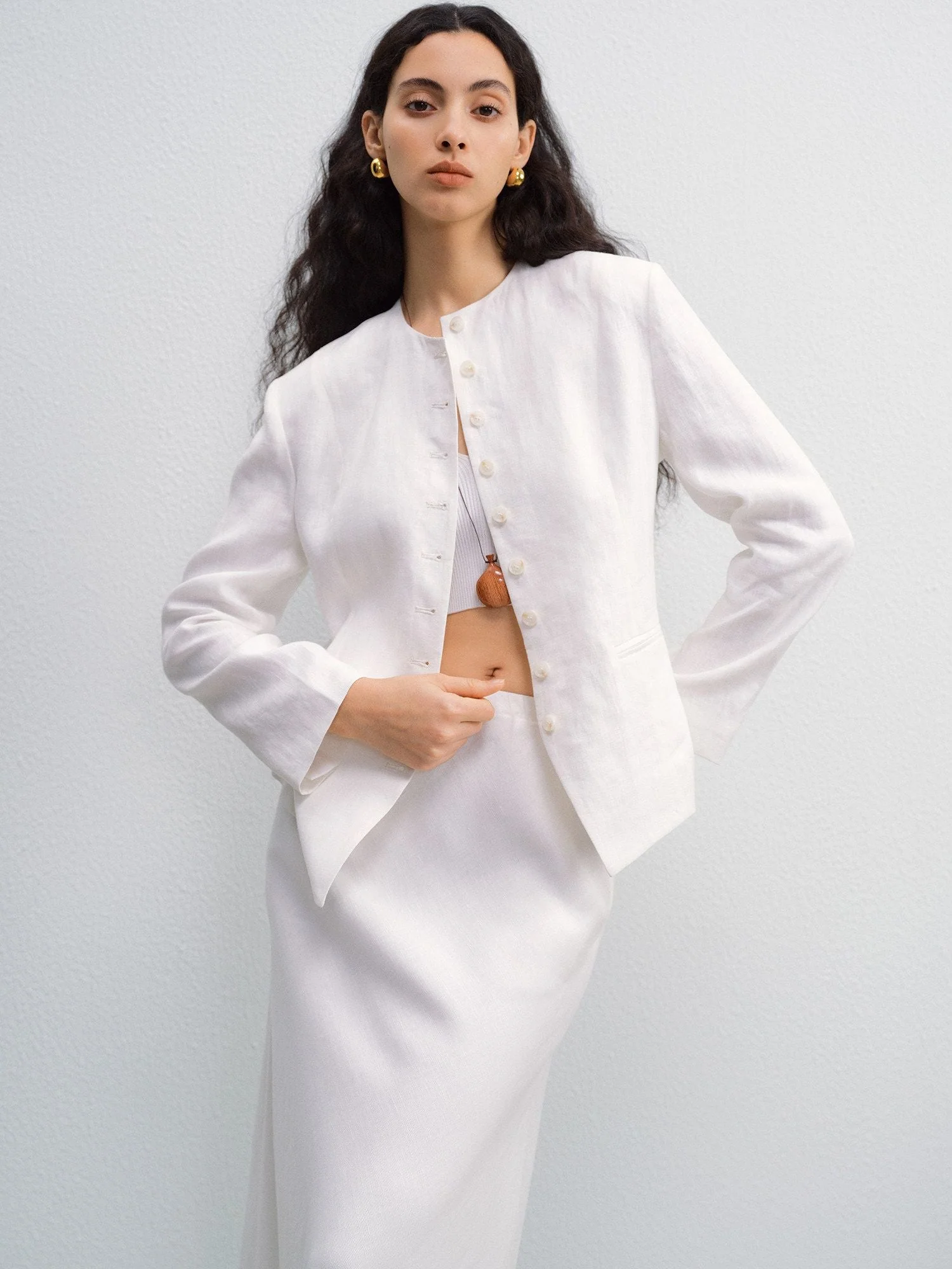 Collarless Linen Jacket - Image 5