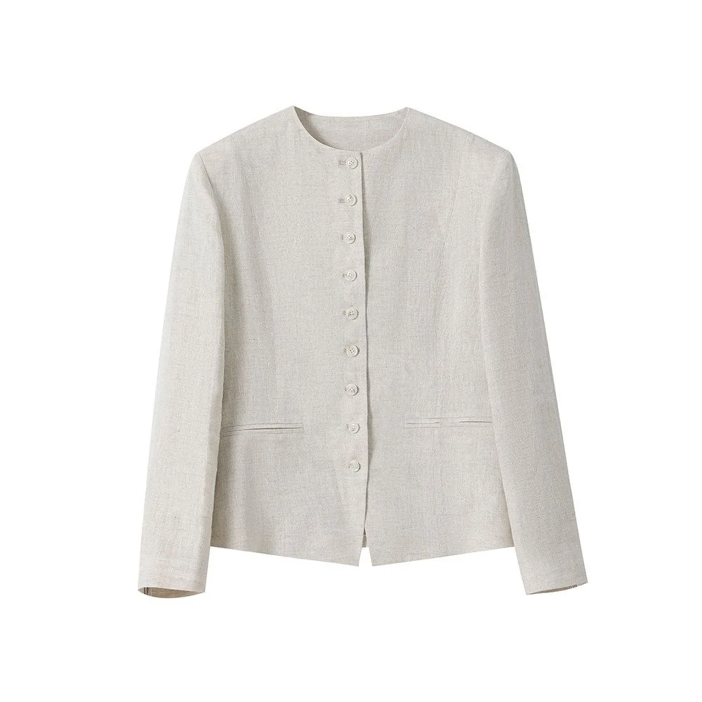 Collarless Linen Jacket - Image 6