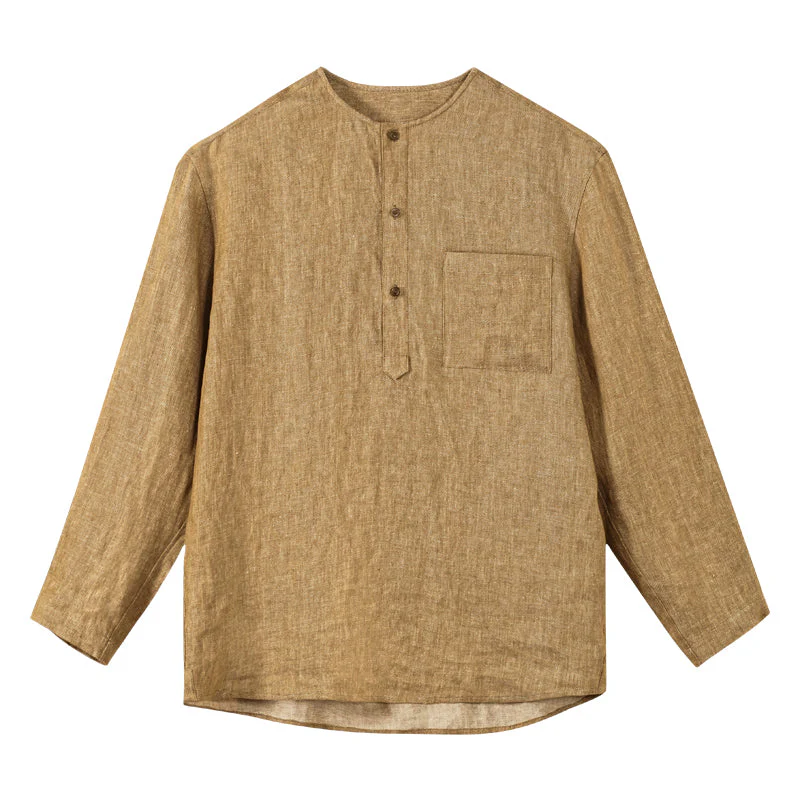Collarless Linen Long-Sleeve Shirt - Image 13