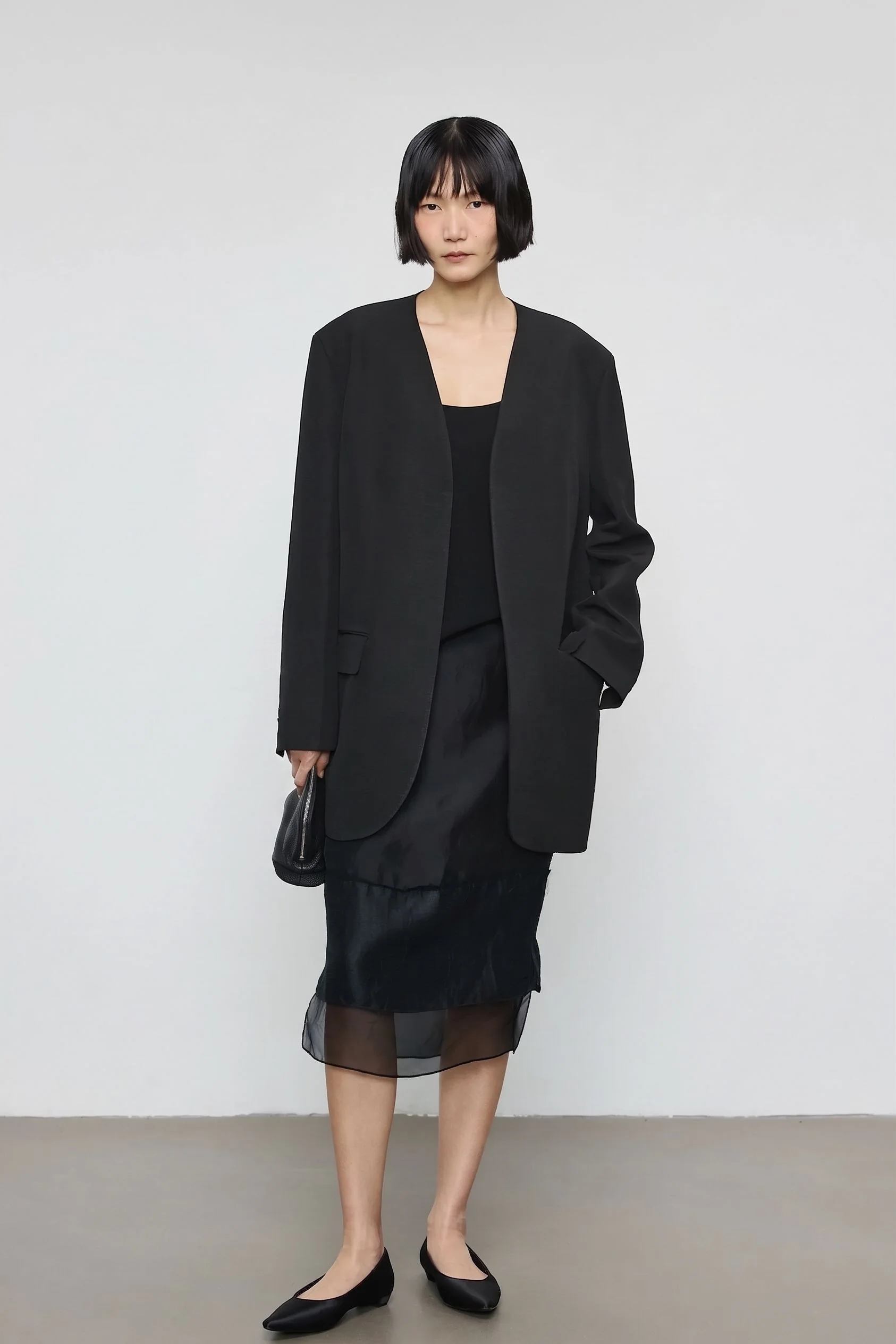 Collarless Long Blazer - Image 3