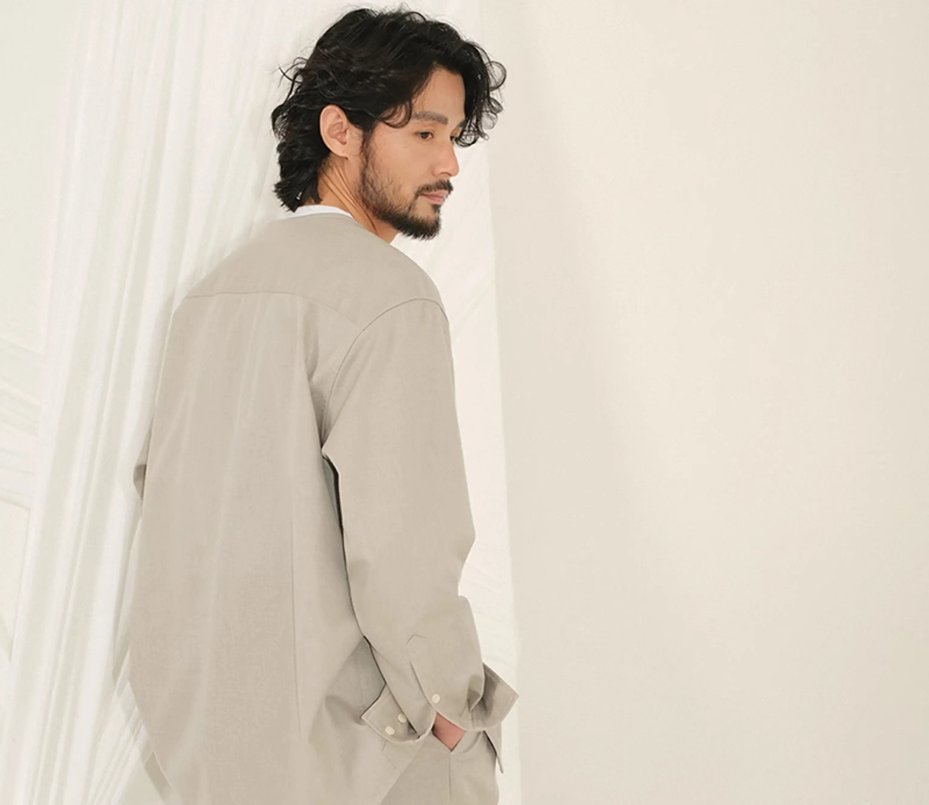 Collarless Long-Sleeve Shirt - Image 3