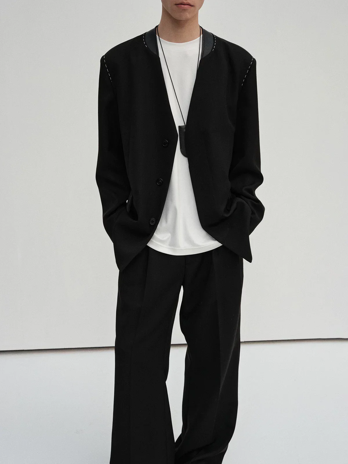 Collarless Merino Wool Blazer - Image 2