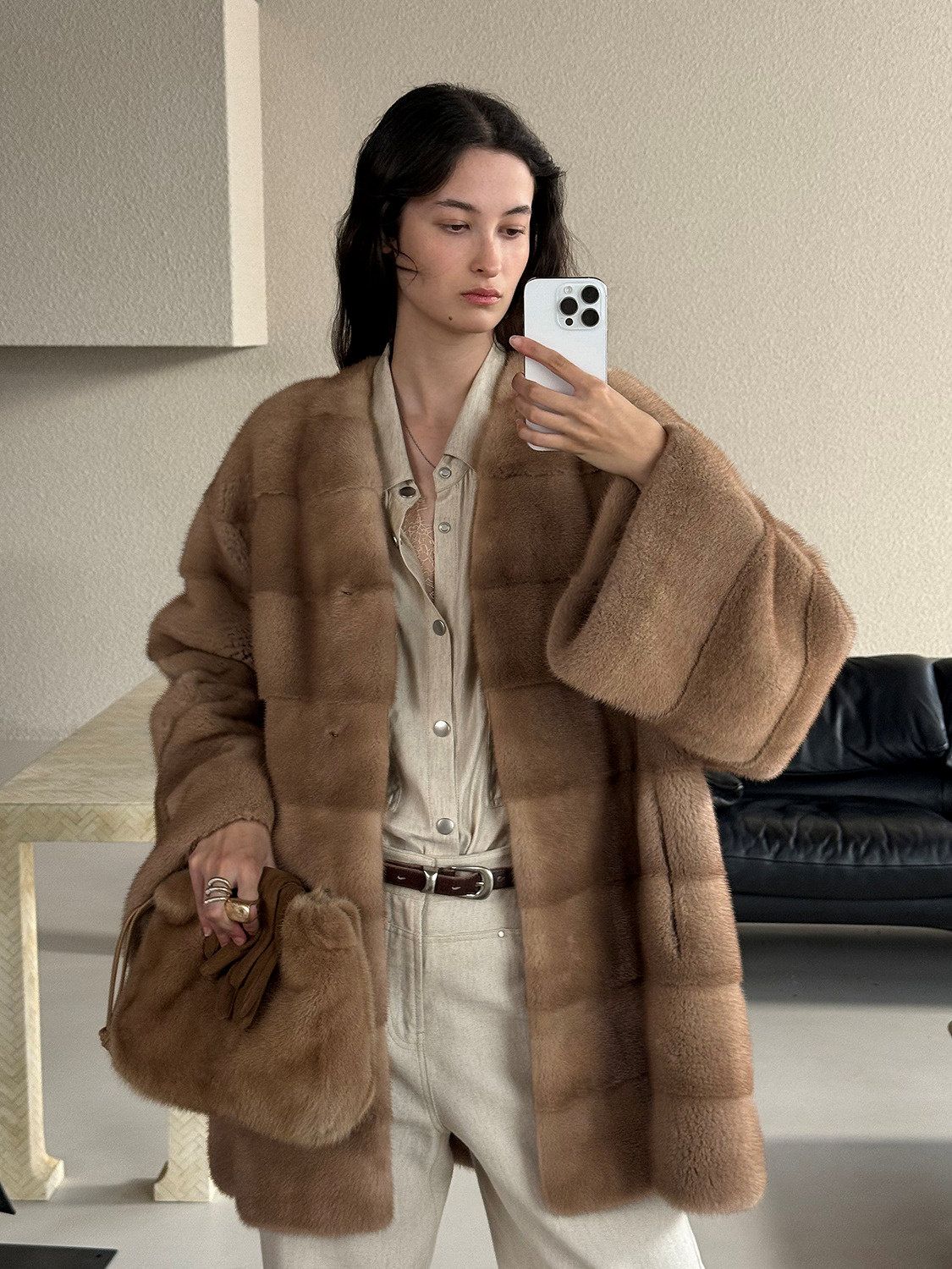 Collarless Mink Jacket