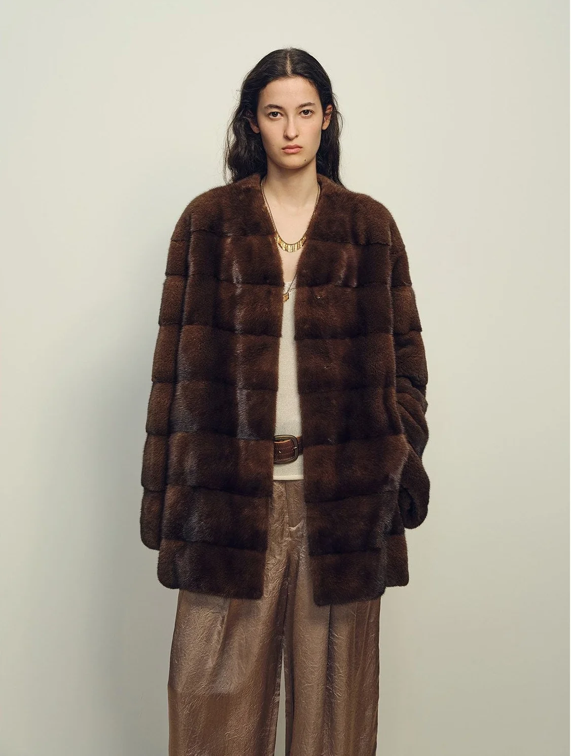 Collarless Mink Jacket - Image 7