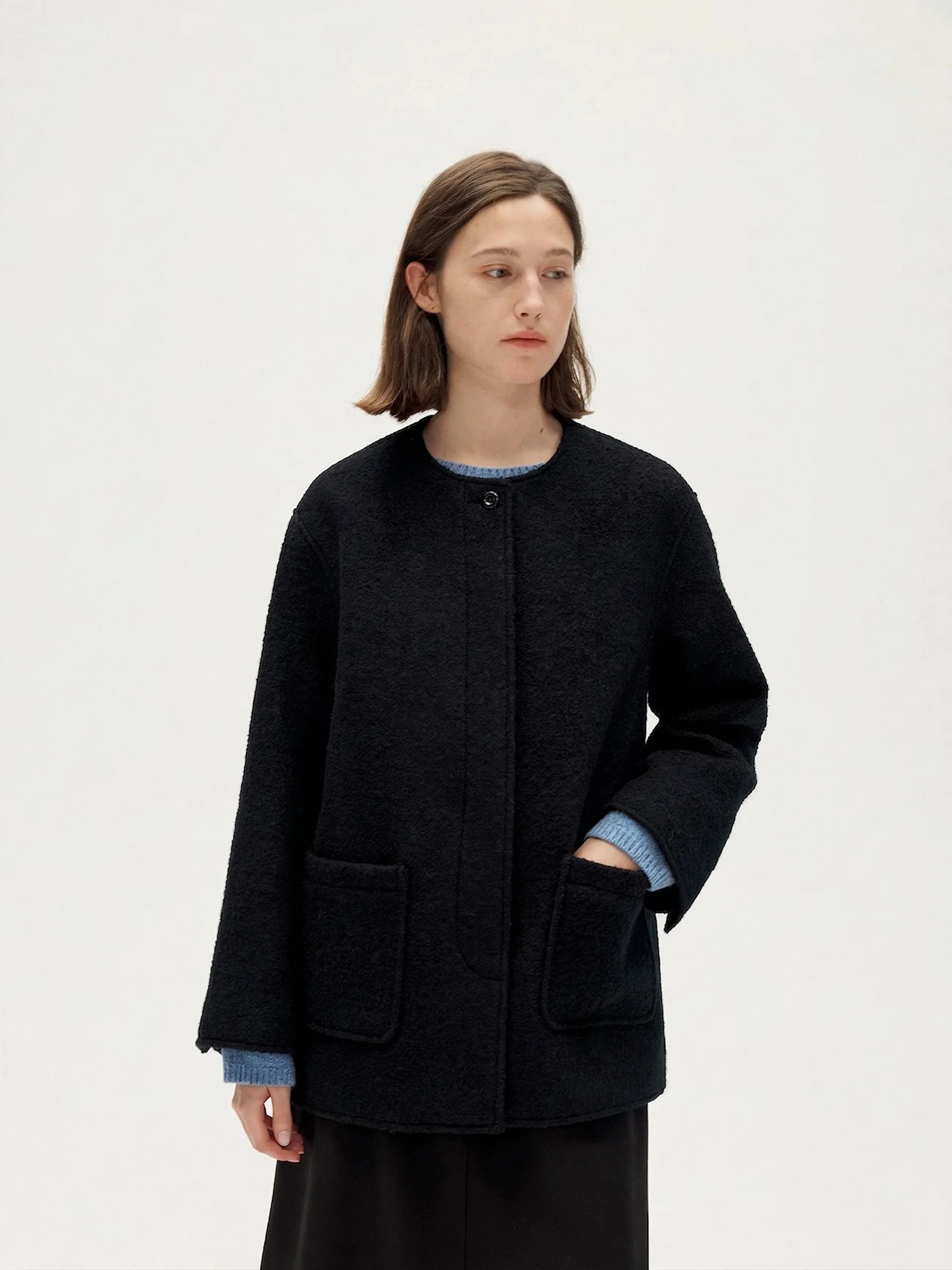 Collarless Patch Pocket Jacket