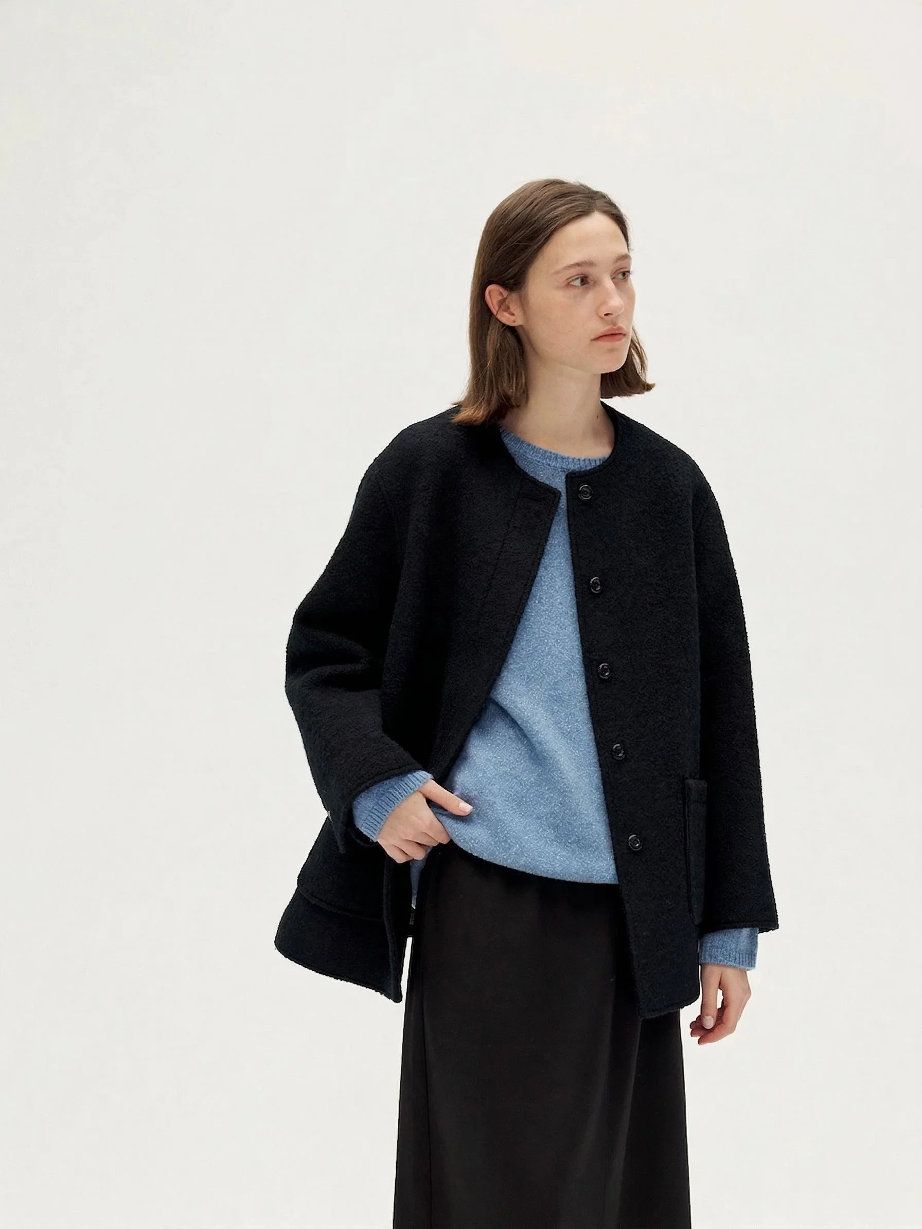 Collarless Patch Pocket Jacket - Image 4