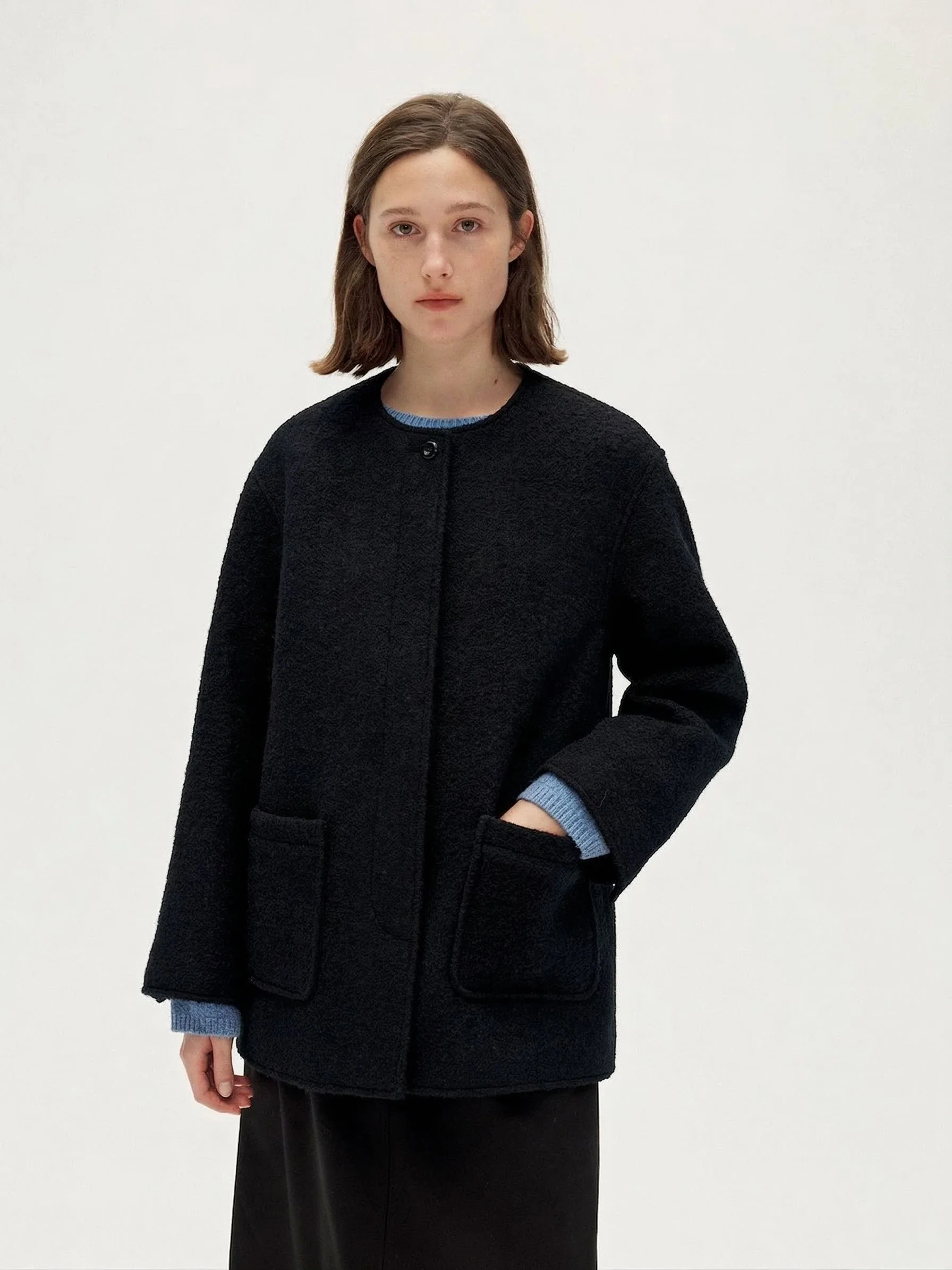 Collarless Patch Pocket Jacket - Image 5