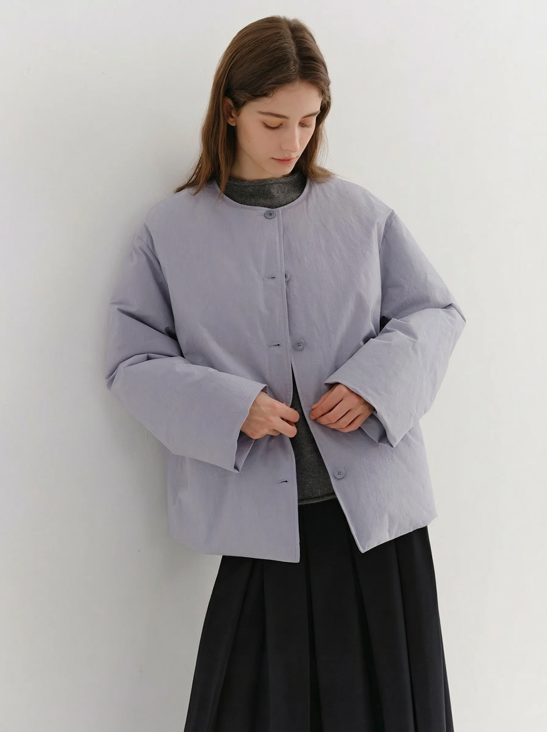 Collarless Puffer Jacket - Image 3