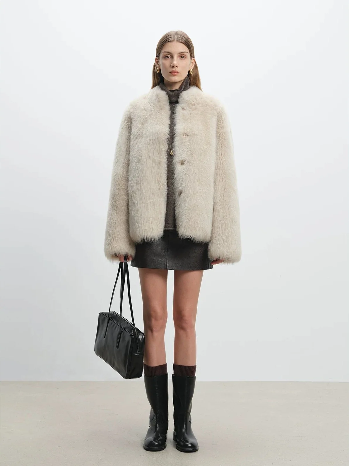 Collarless Shearling Jacket - Image 10