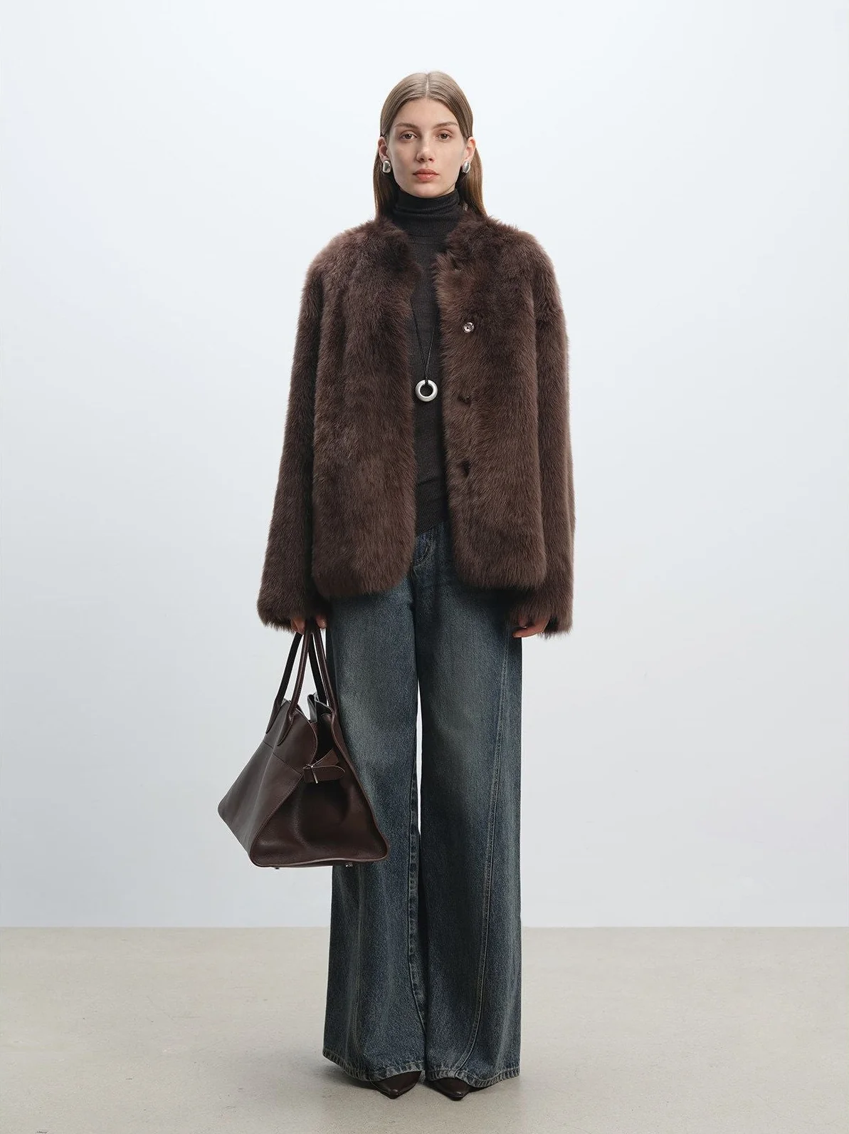 Collarless Shearling Jacket - Image 5