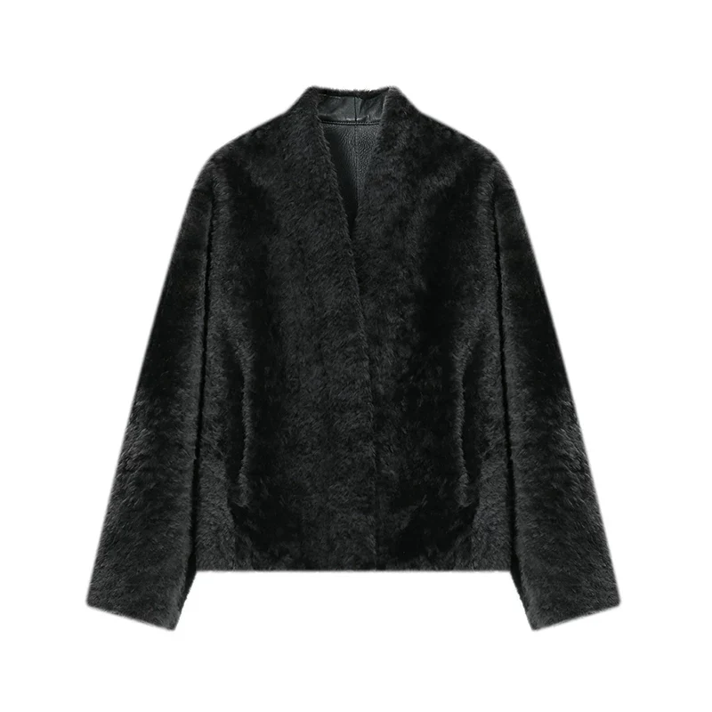 Collarless Shearling V‑Neck Jacket - Image 6