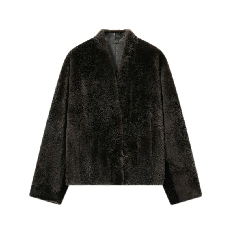 Collarless Shearling V‑Neck Jacket - Image 7