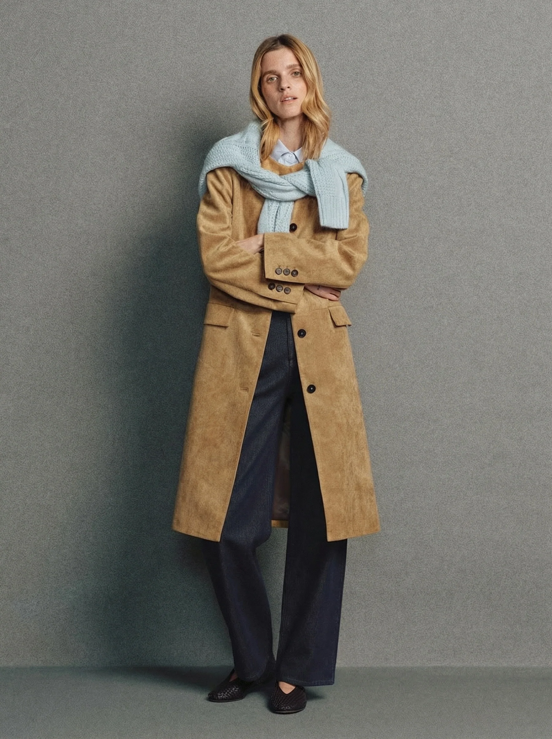 Collarless Suede Coat - Image 2