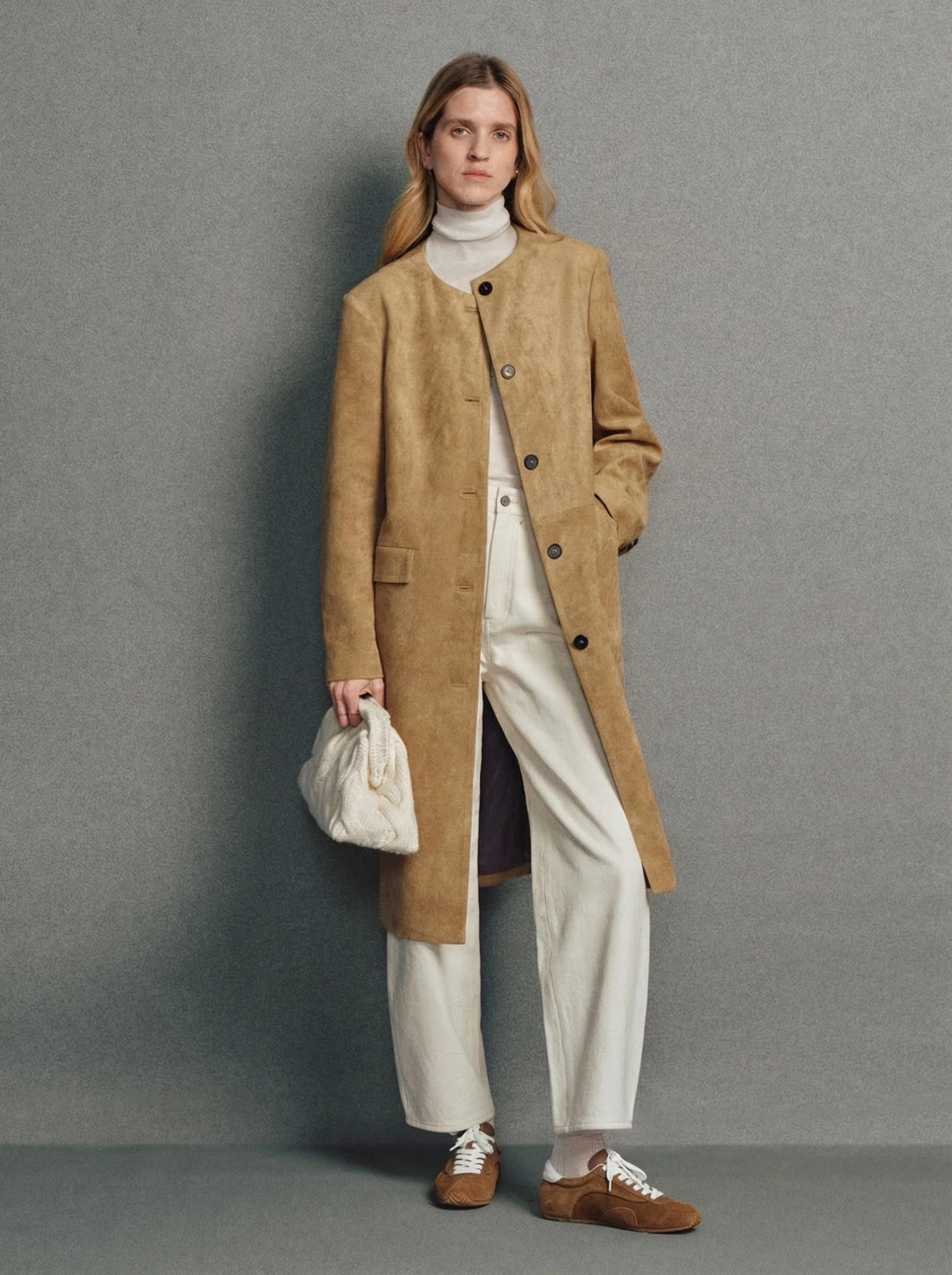 Collarless Suede Coat - Image 3
