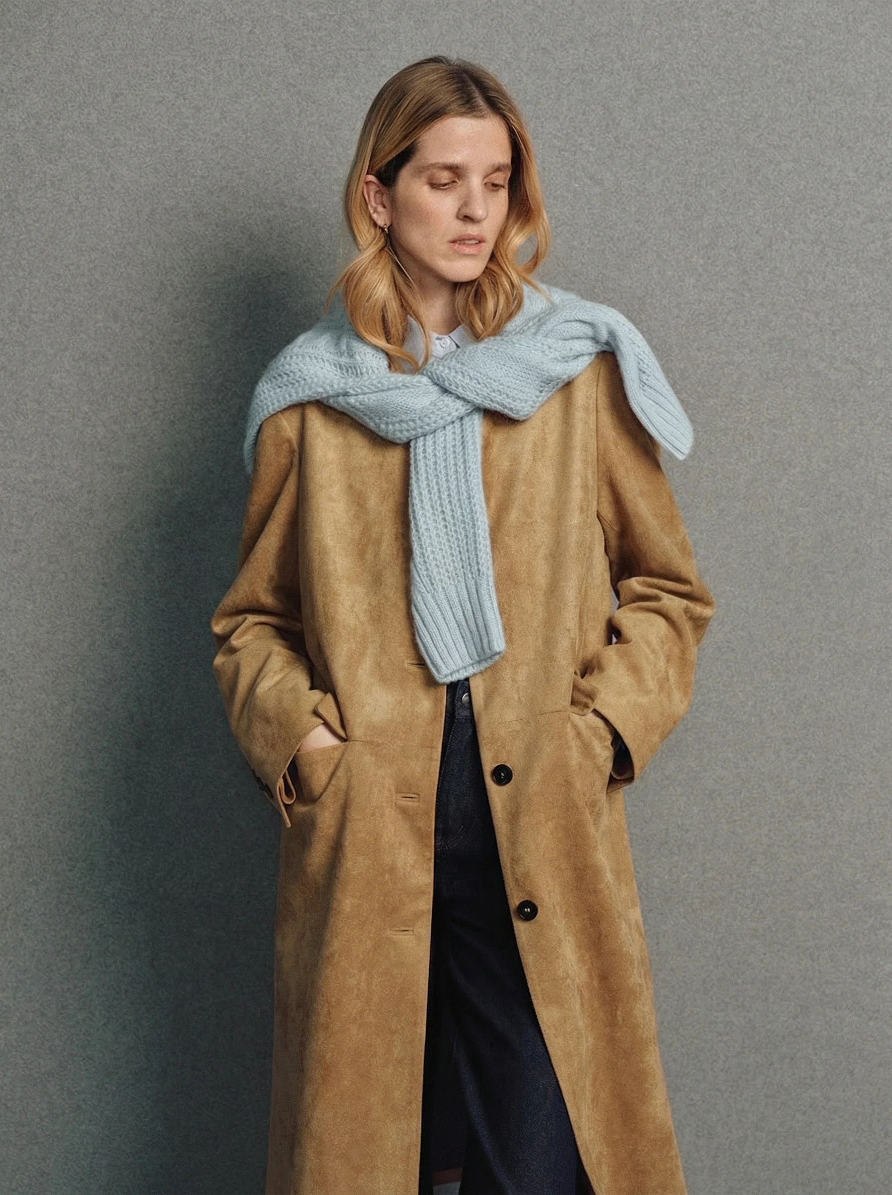 Collarless Suede Coat - Image 5