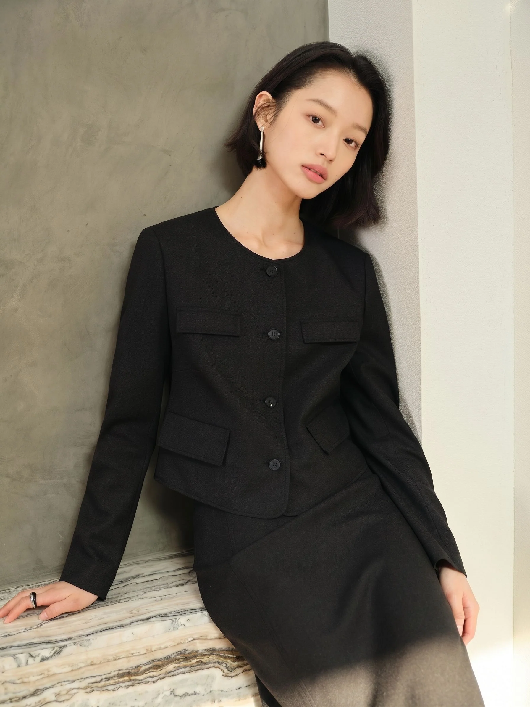 Collarless Suit Set