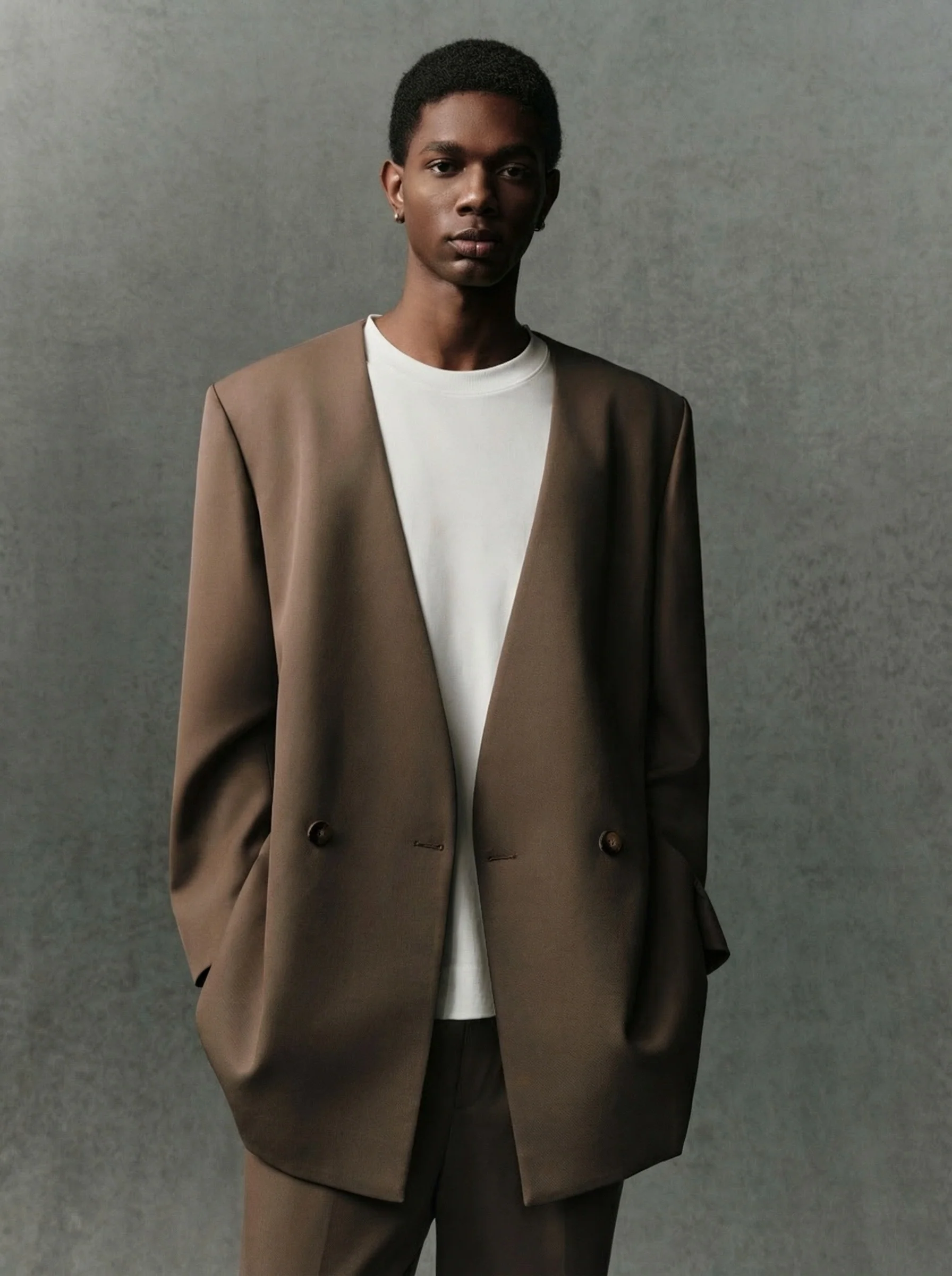 Collarless Wool Blazer