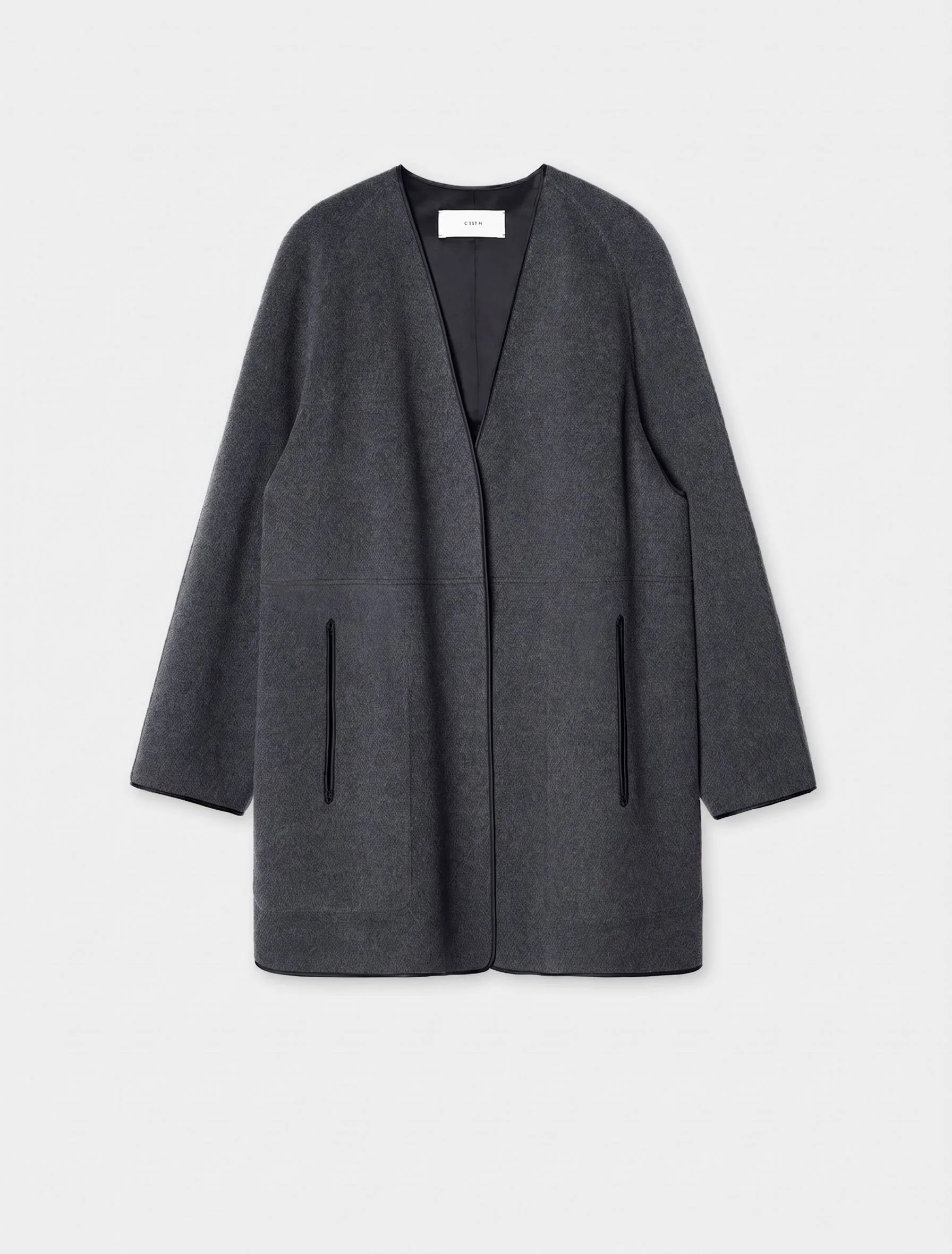 Collarless Wool Coat - Image 6