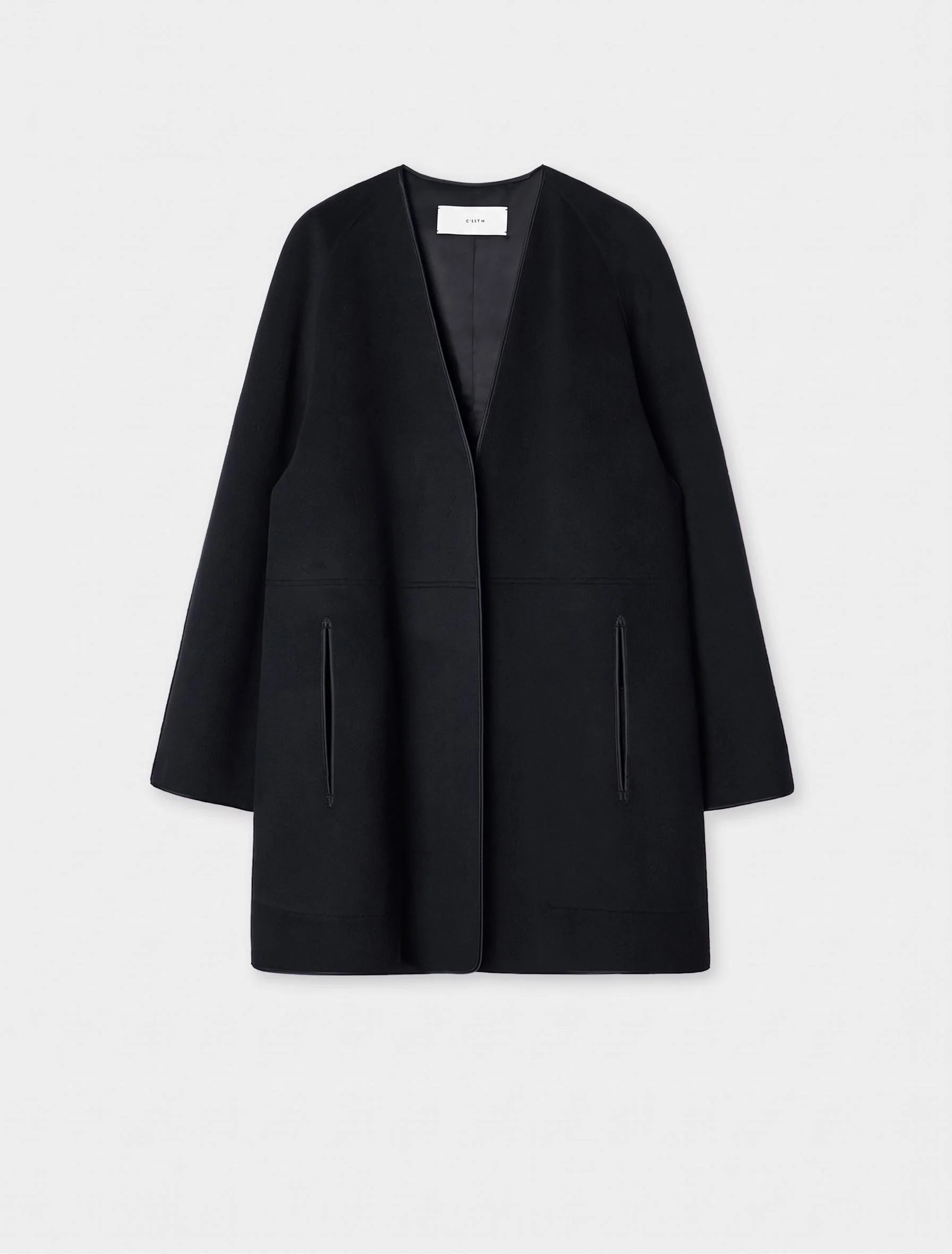 Collarless Wool Coat - Image 7