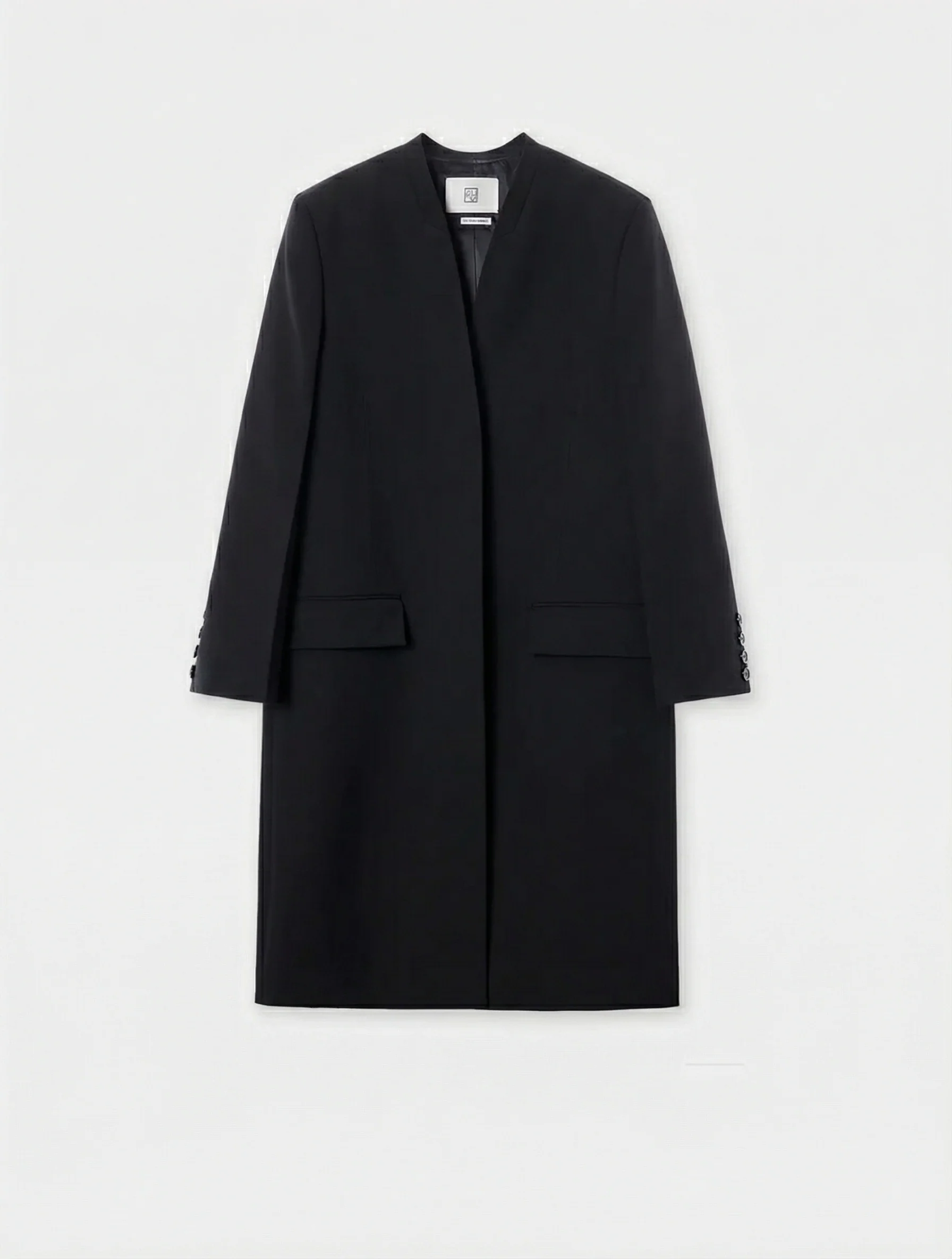 Collarless Wool Long Coat - Image 8