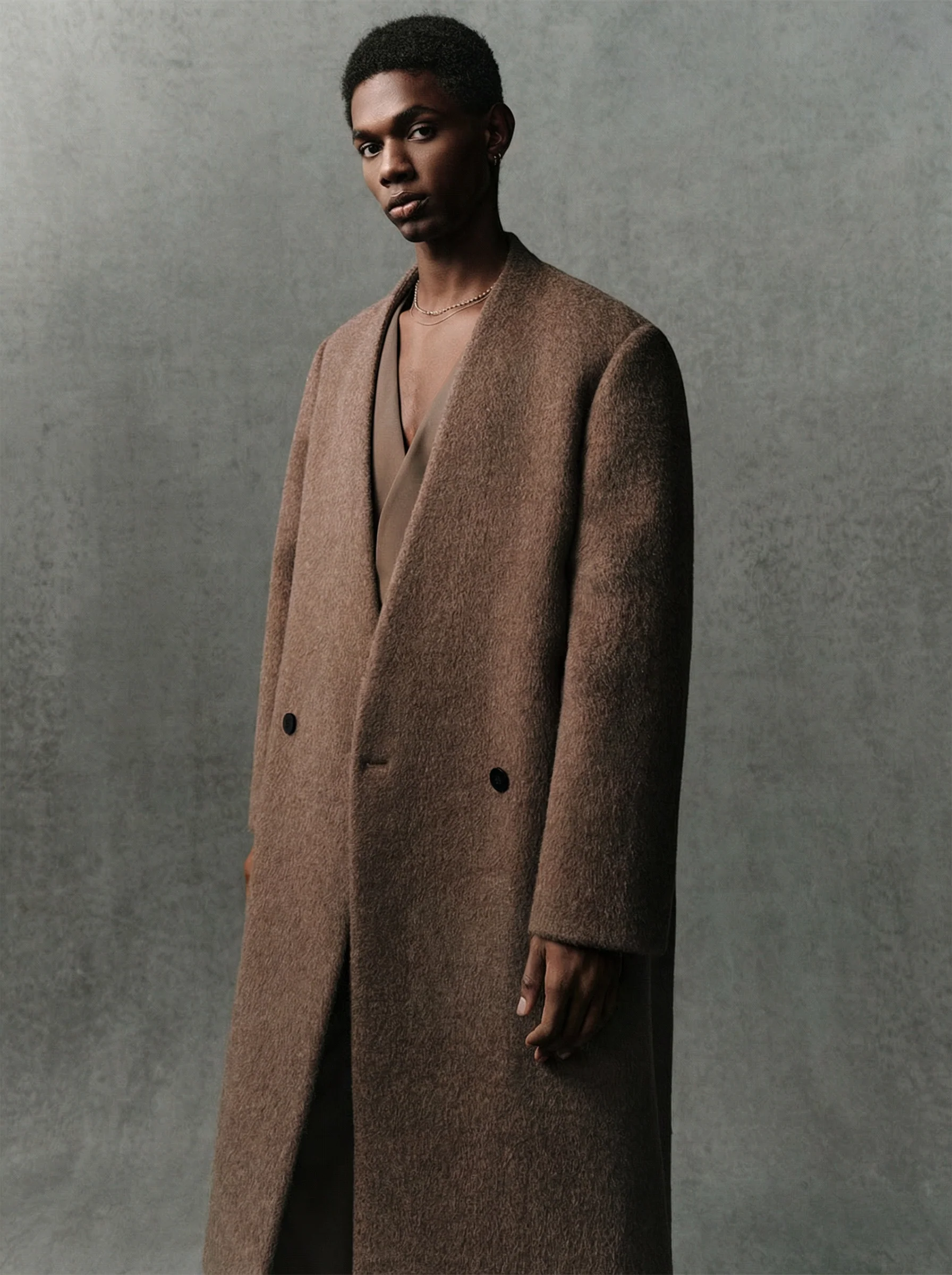 Collarless Wrap Coat