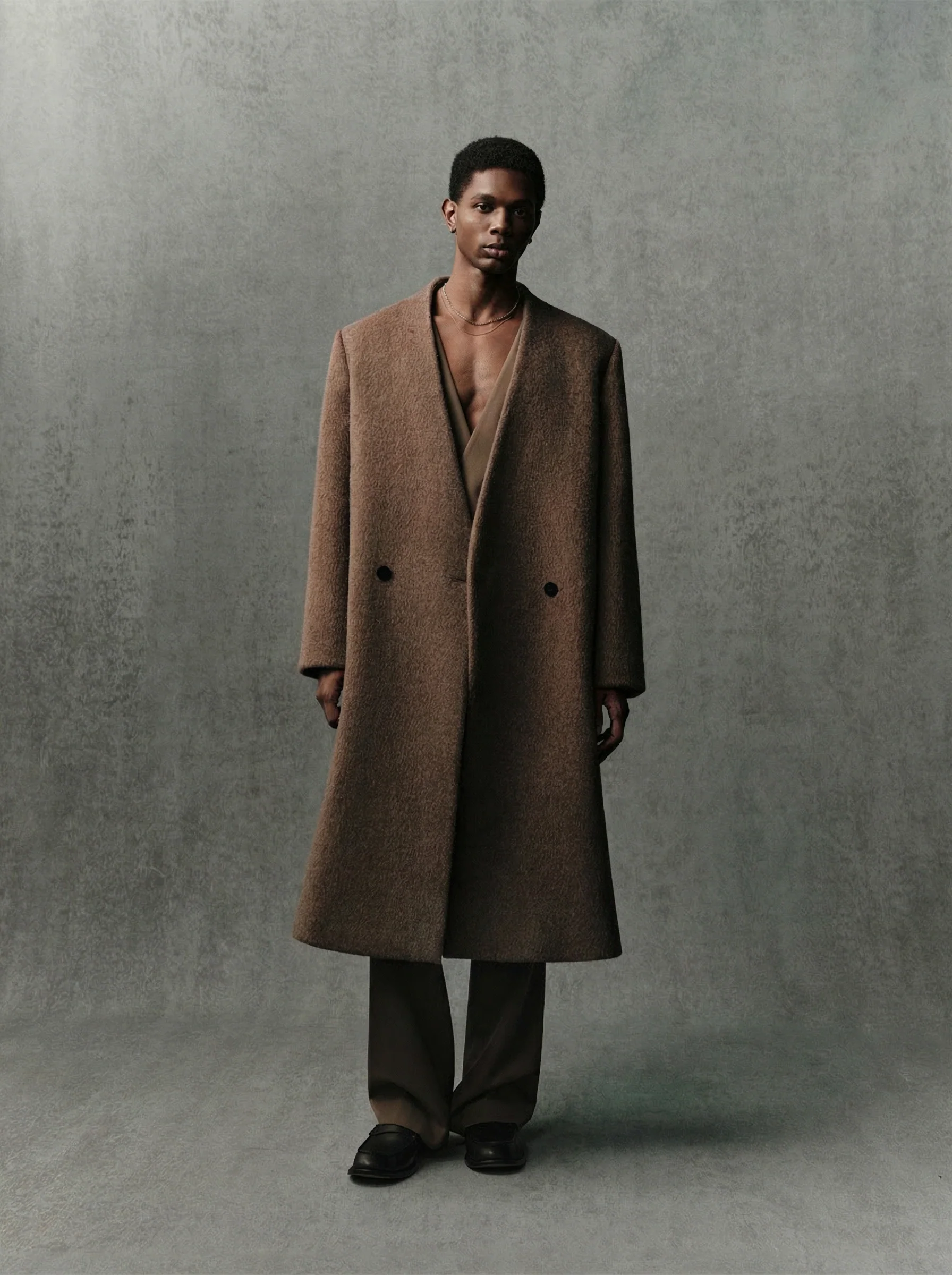 Collarless Wrap Coat - Image 4