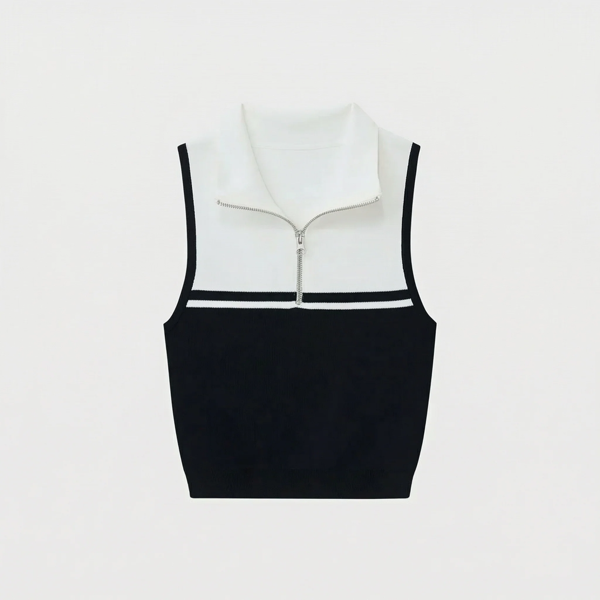 Color-Block Zip-Up Knit Vest - Image 7