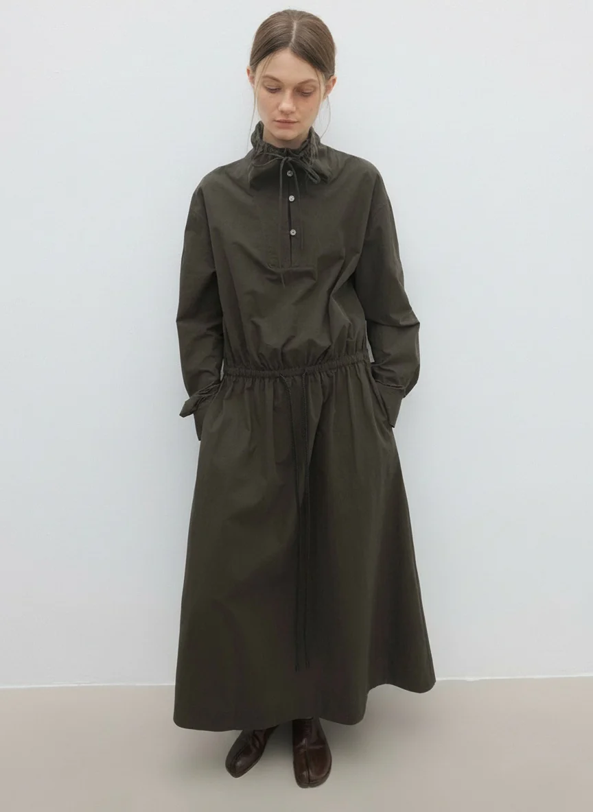 Combed Cotton Drawstring Collar Dress