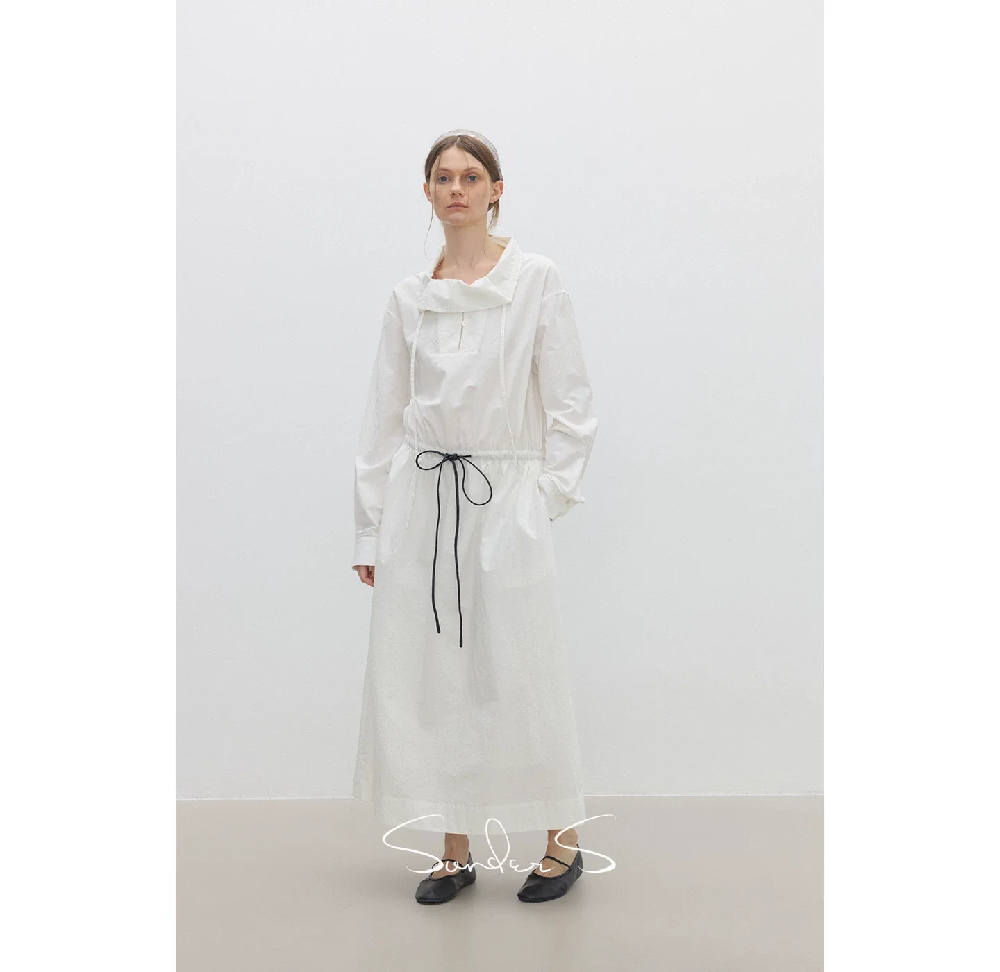 Combed Cotton Drawstring Collar Dress - Image 4