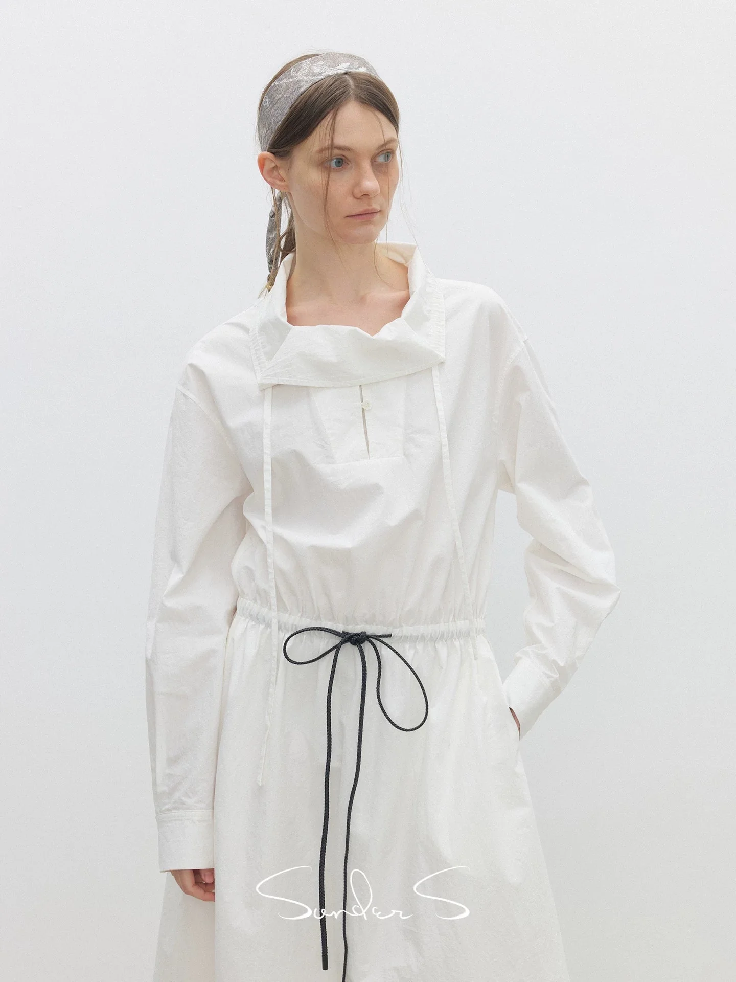 Combed Cotton Drawstring Collar Dress - Image 5