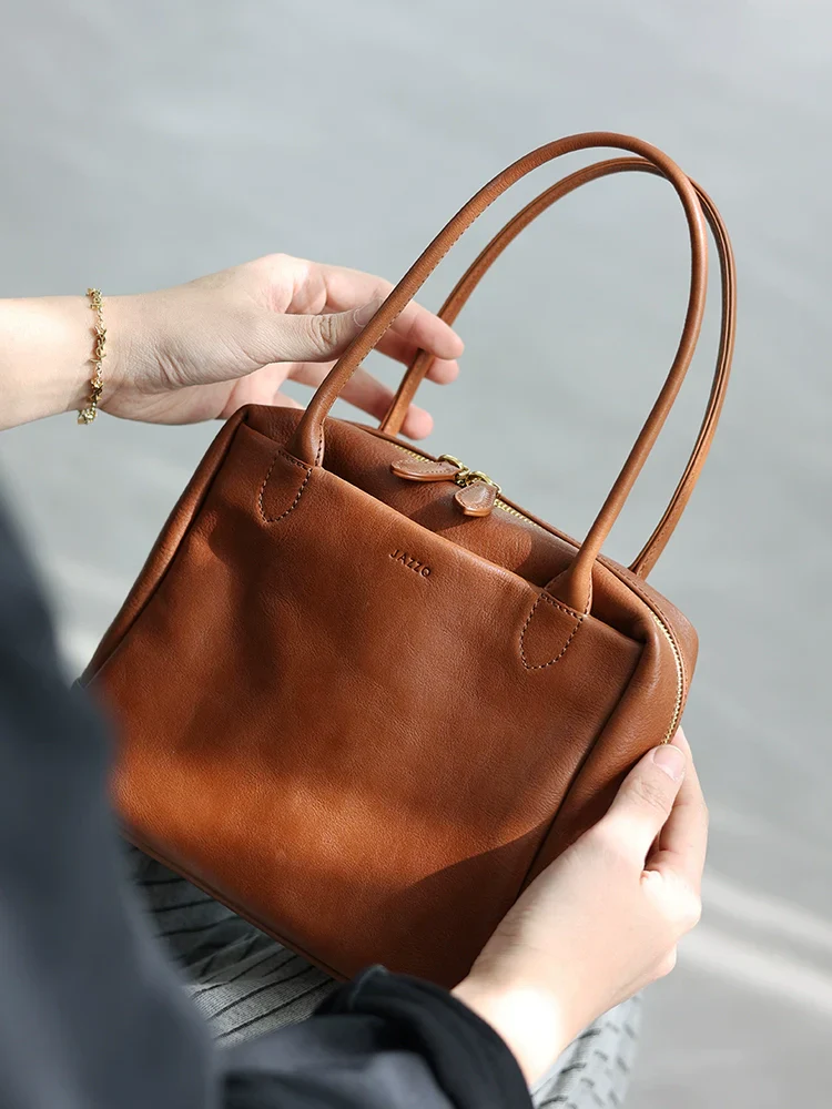 Compact Square Leather Tote