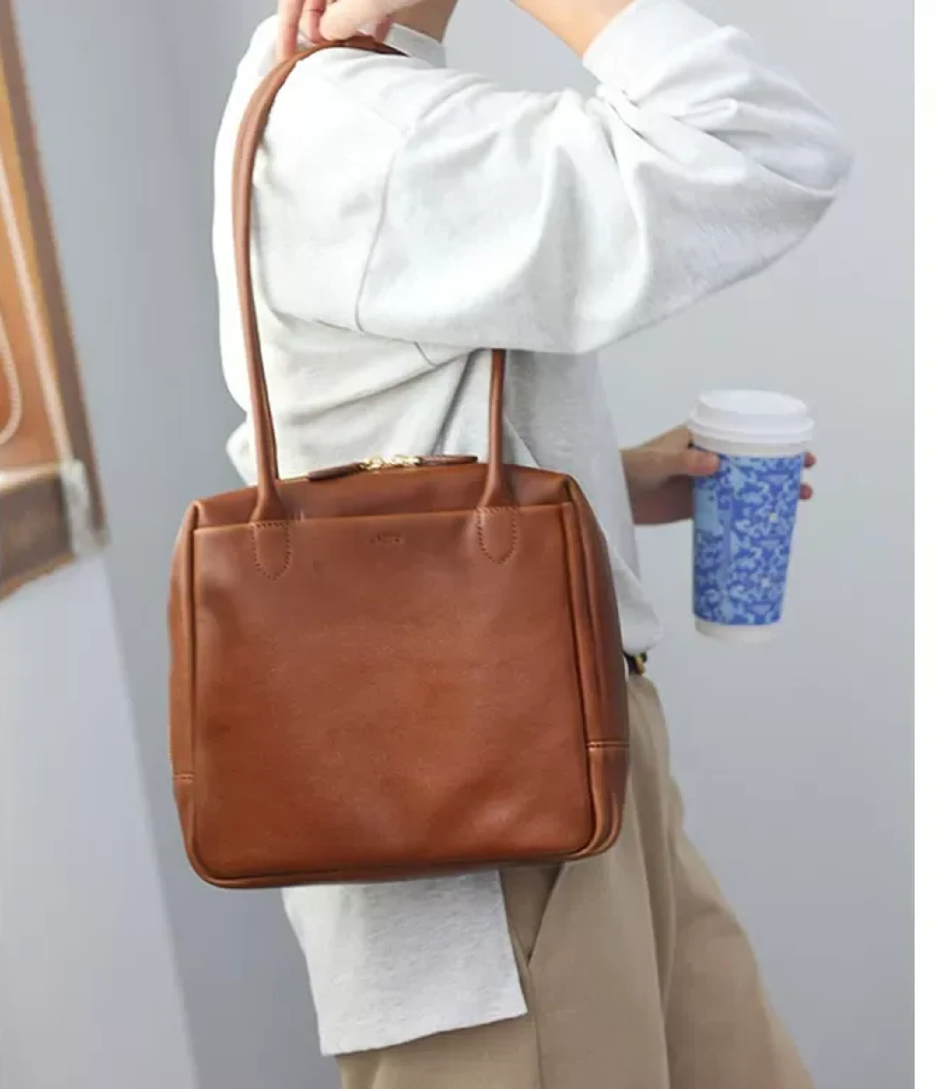 Compact Square Leather Tote - Image 12