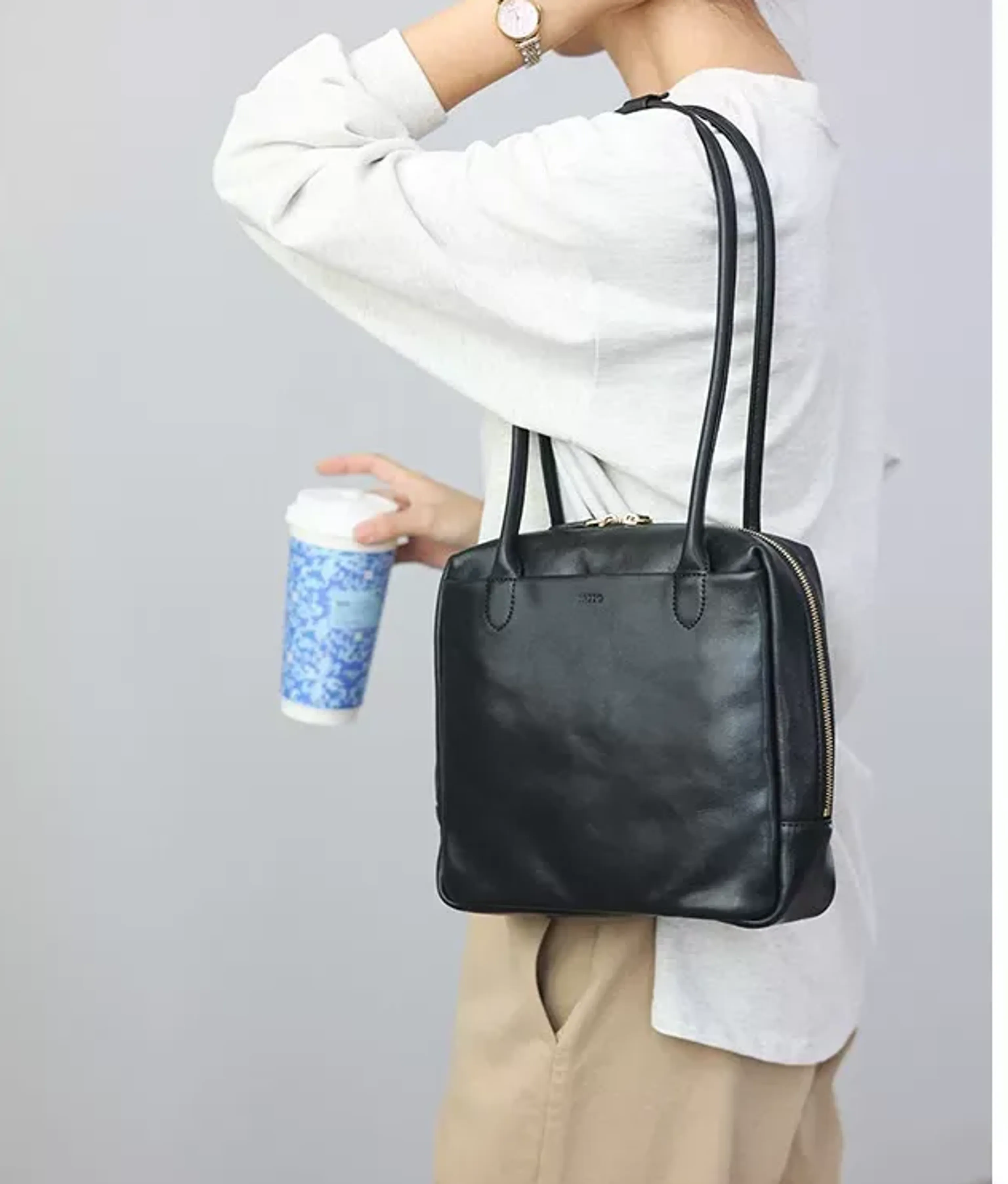 Compact Square Leather Tote - Image 13