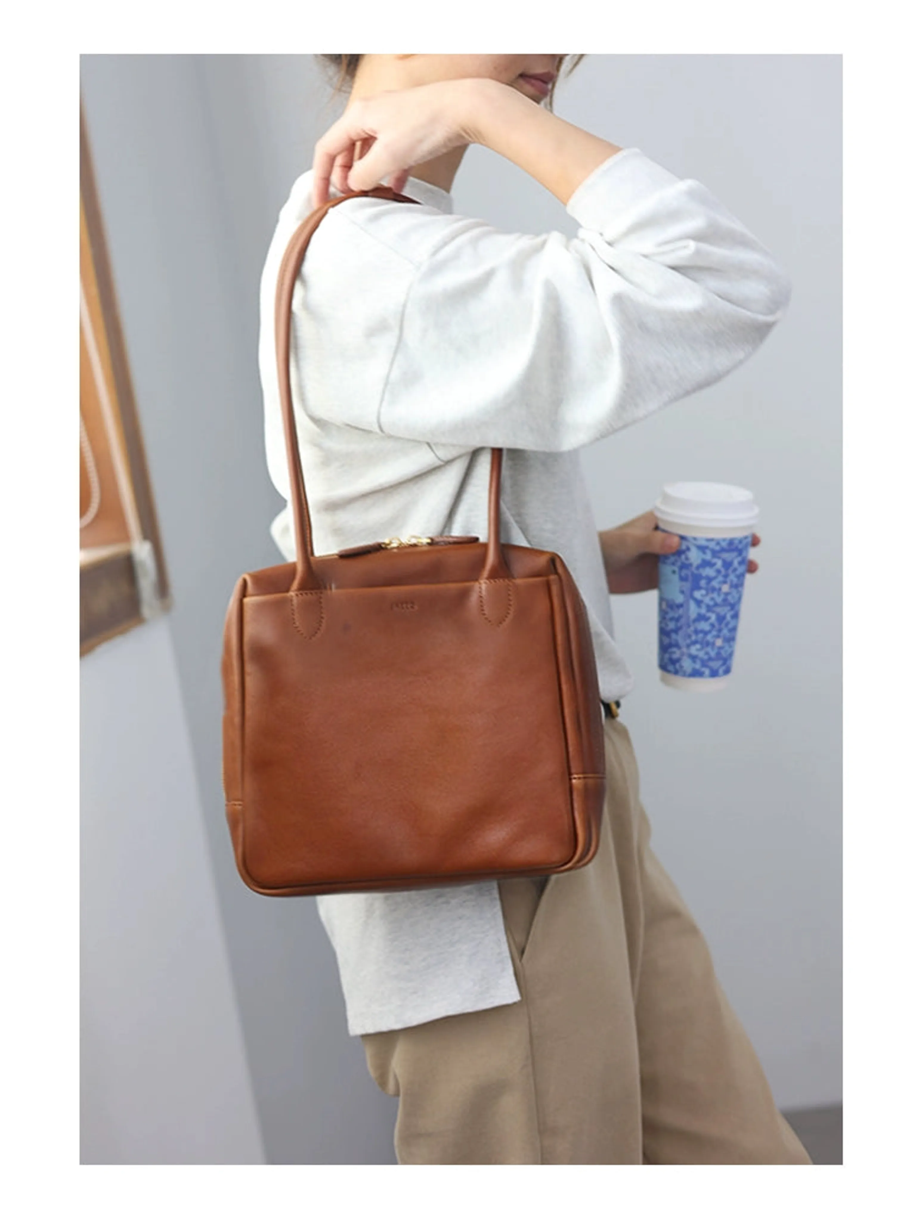 Compact Square Leather Tote - Image 8
