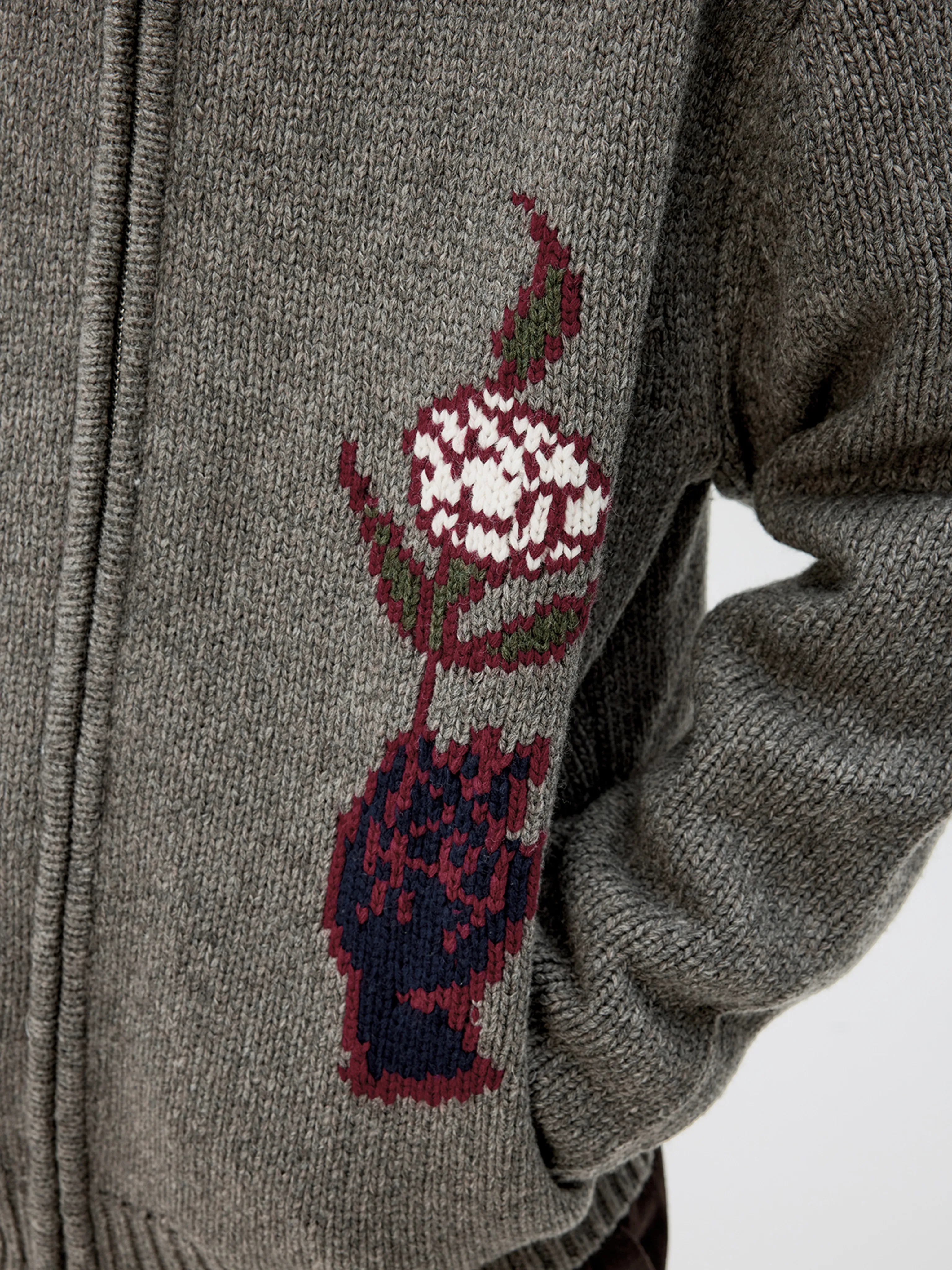 Contrast Collar Floral Intarsia Zip Cardigan - Image 8