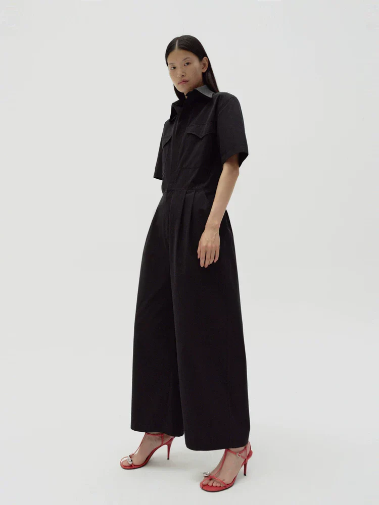 Contrast Collar Jumpsuit