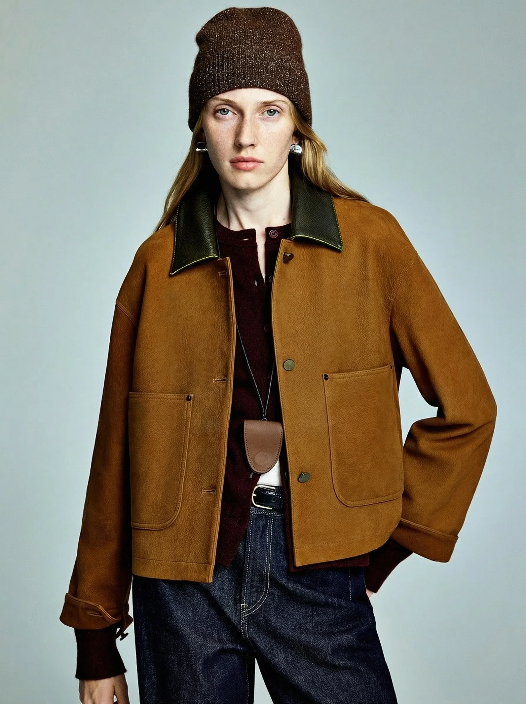 Contrast Collar Leather Jacket - Image 2