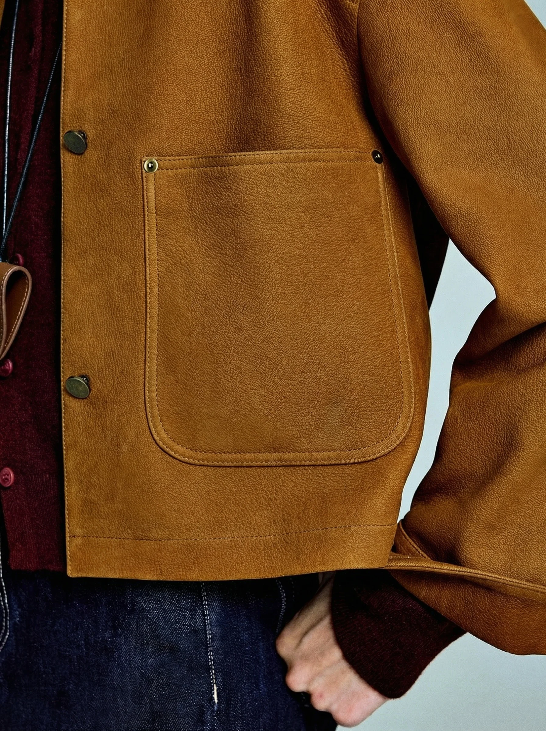Contrast Collar Leather Jacket - Image 4