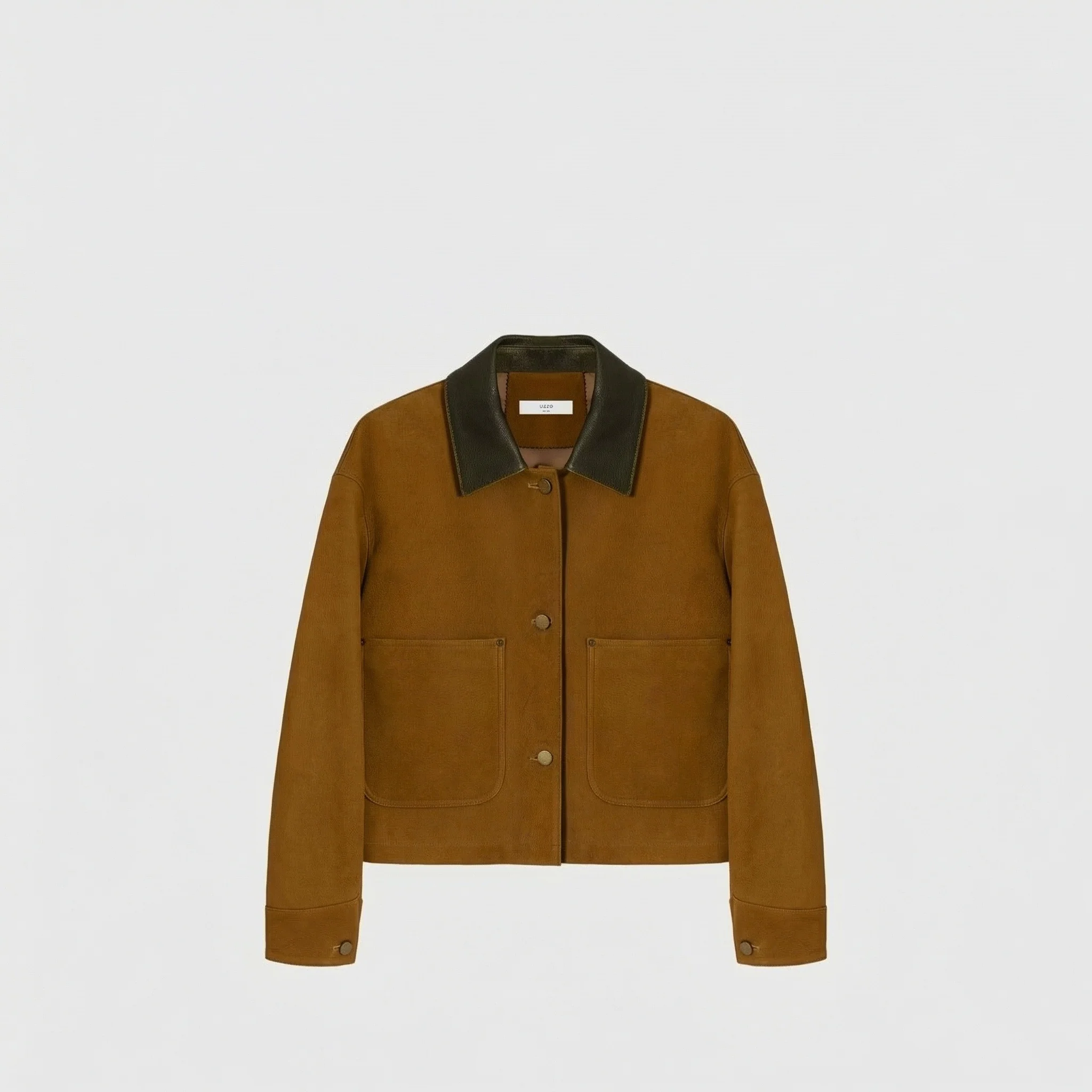 Contrast Collar Leather Jacket - Image 5