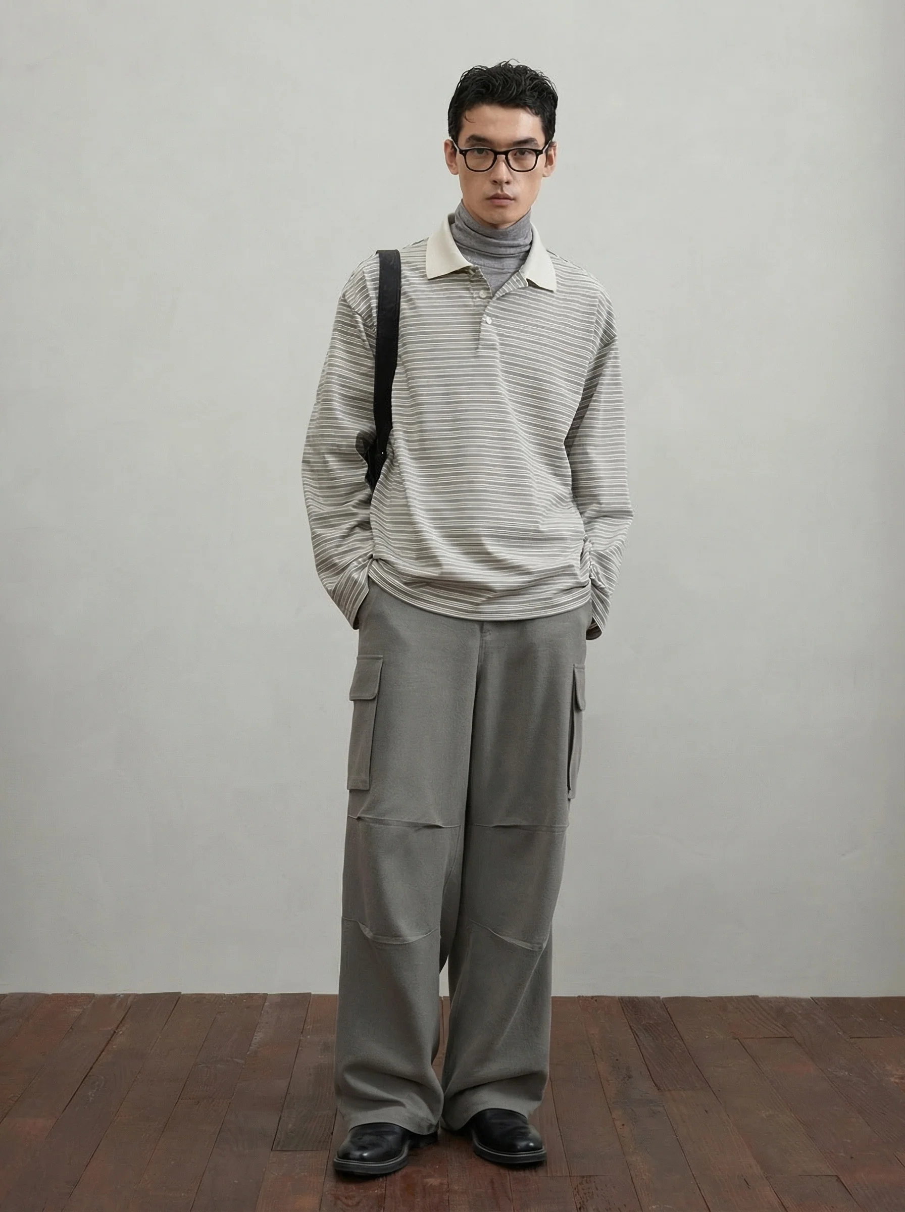 Contrast Collar Micro-Stripe Long-Sleeve Polo - Image 2