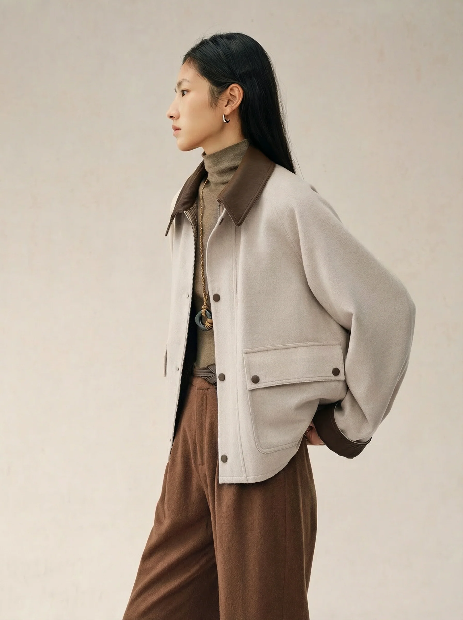 Contrast Collar Short Barn Jacket - Image 3