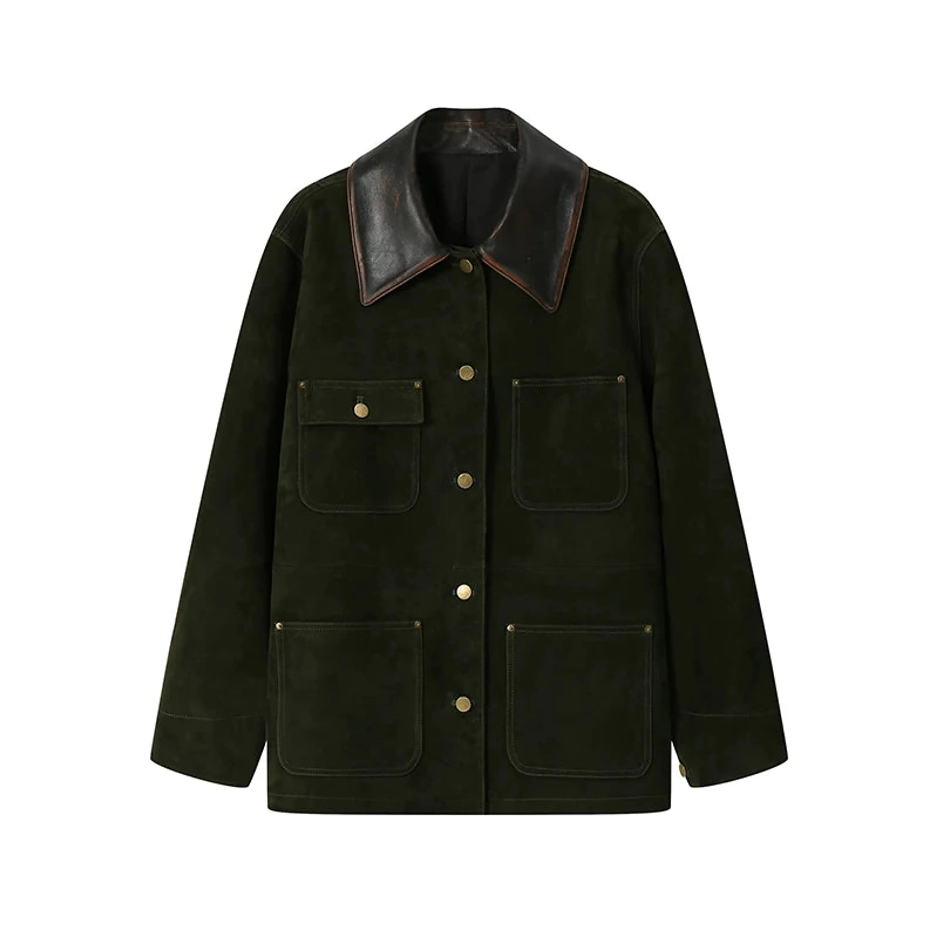 Contrast Collar Suede Utility Jacket - Image 10