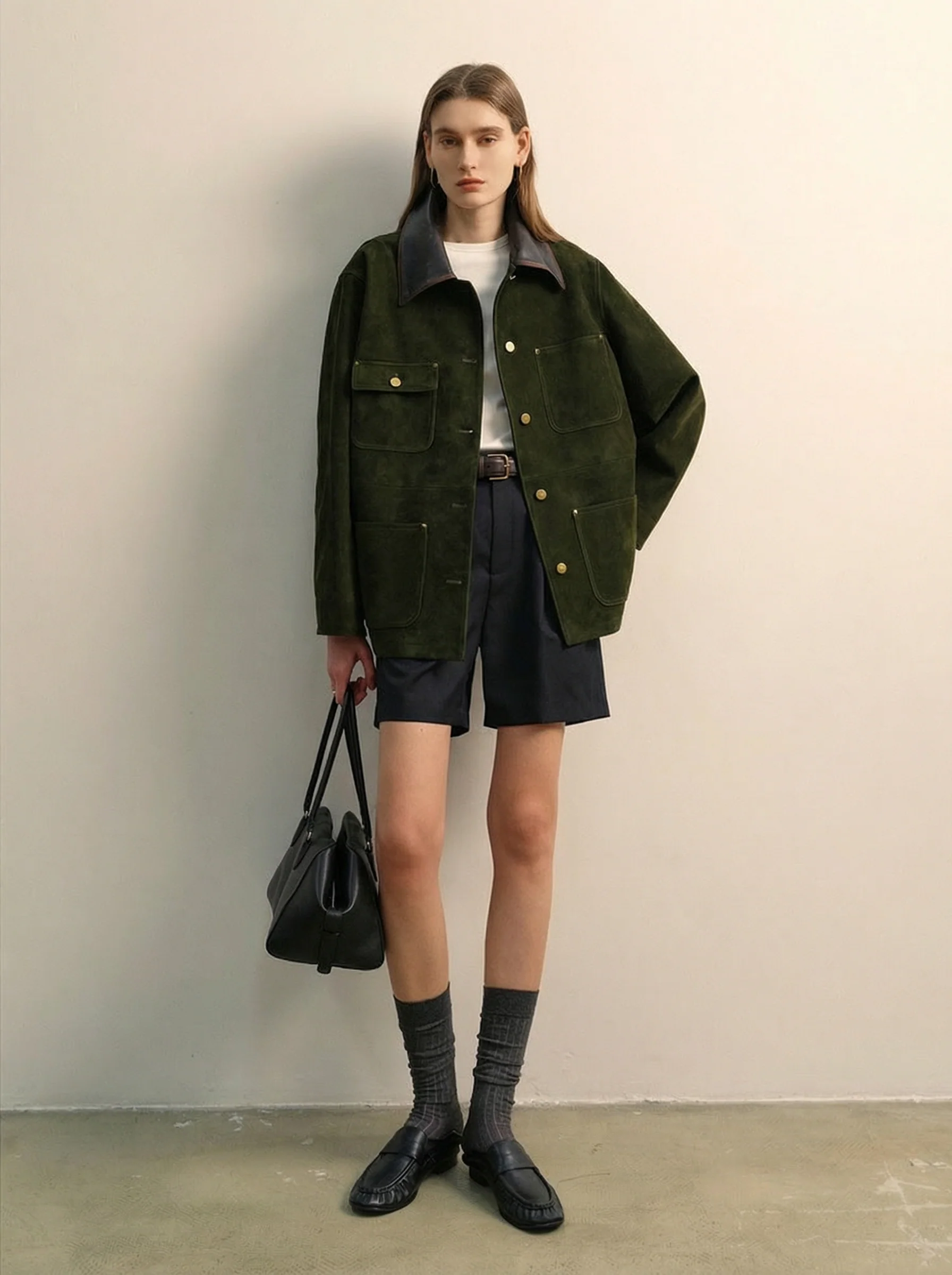Contrast Collar Suede Utility Jacket - Image 2