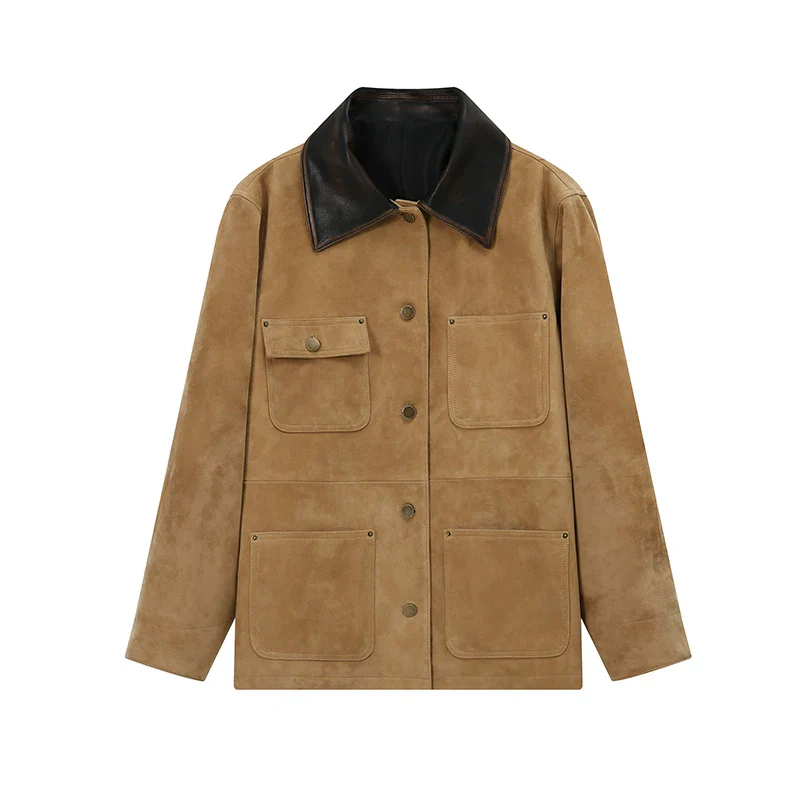 Contrast Collar Suede Utility Jacket - Image 6
