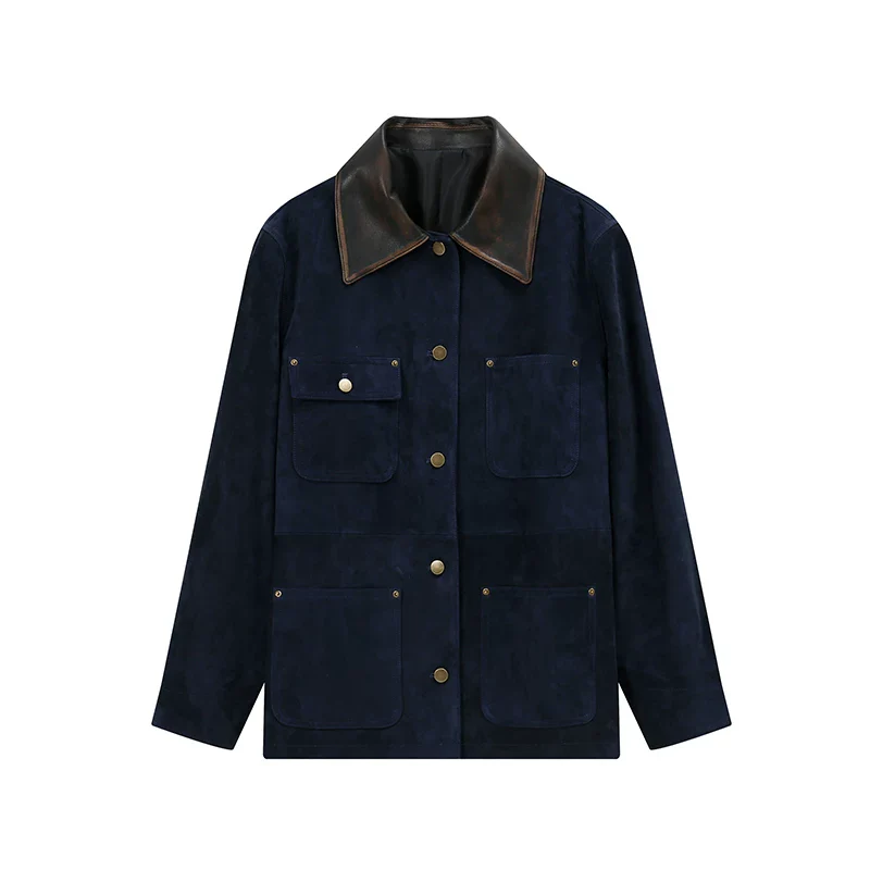 Contrast Collar Suede Utility Jacket - Image 8