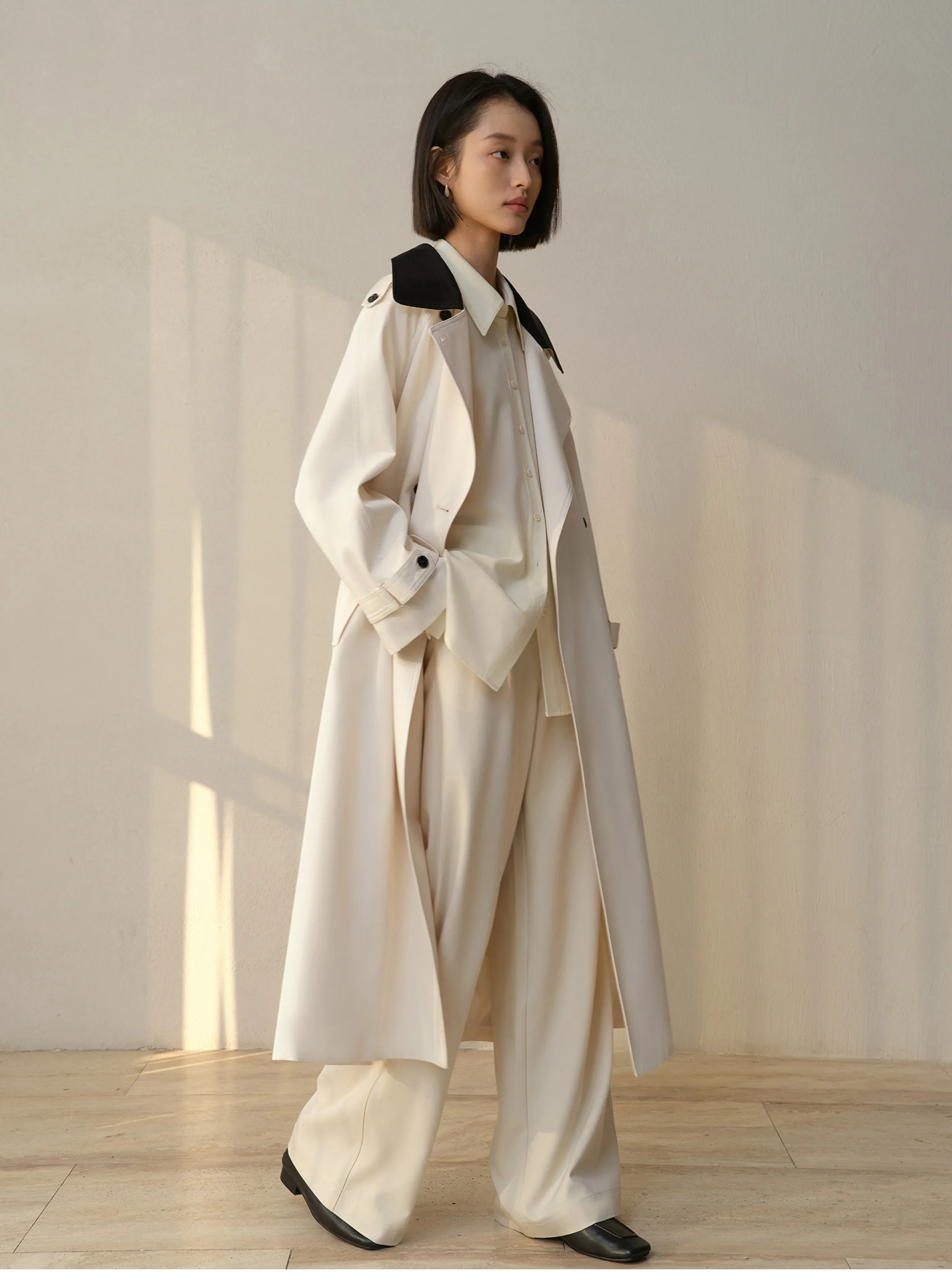 Contrast Collar Twill Trench Coat - Image 5